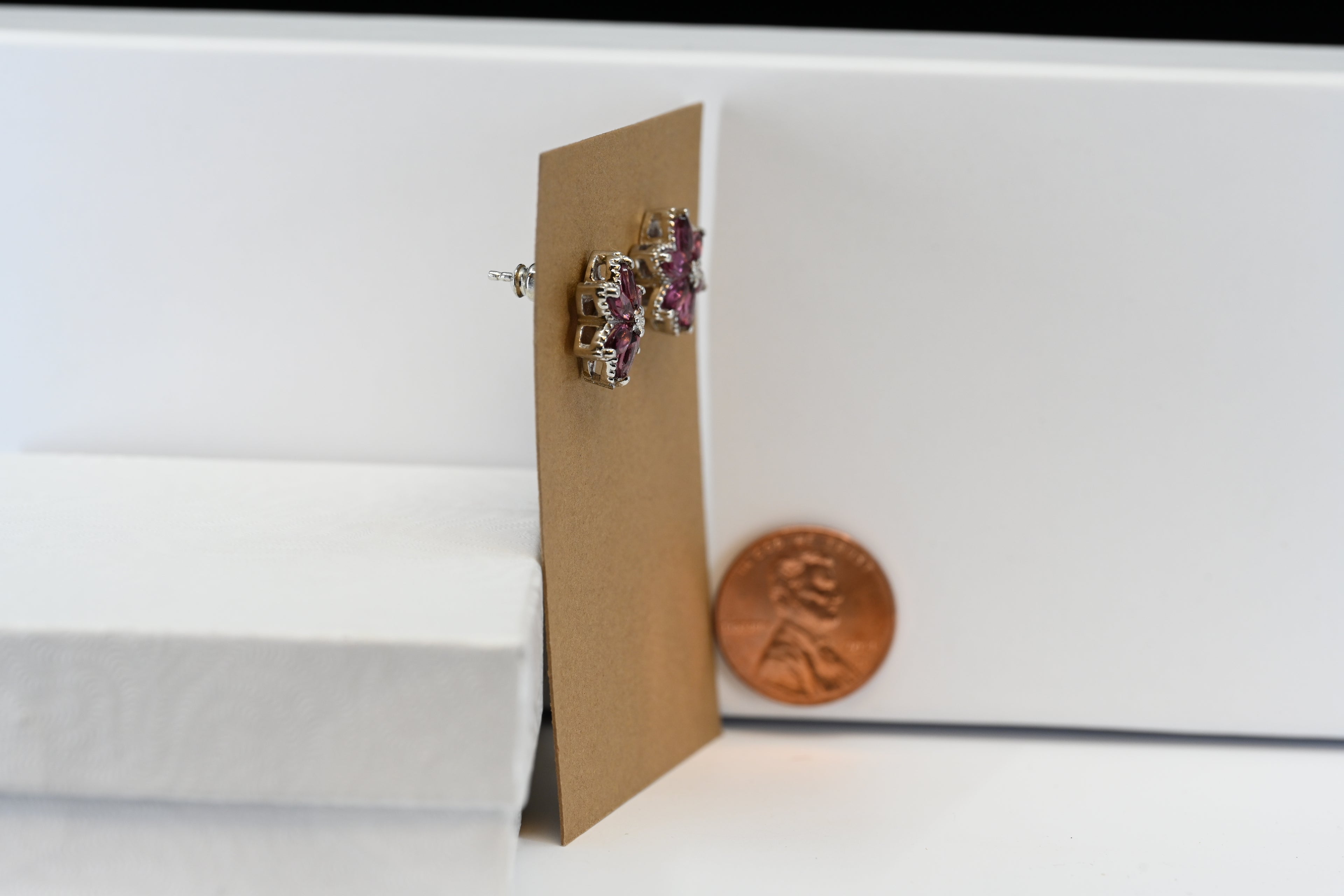 Sterling Sliver Marquise Cut  Light Purple Flower Shaped Stud Earrings