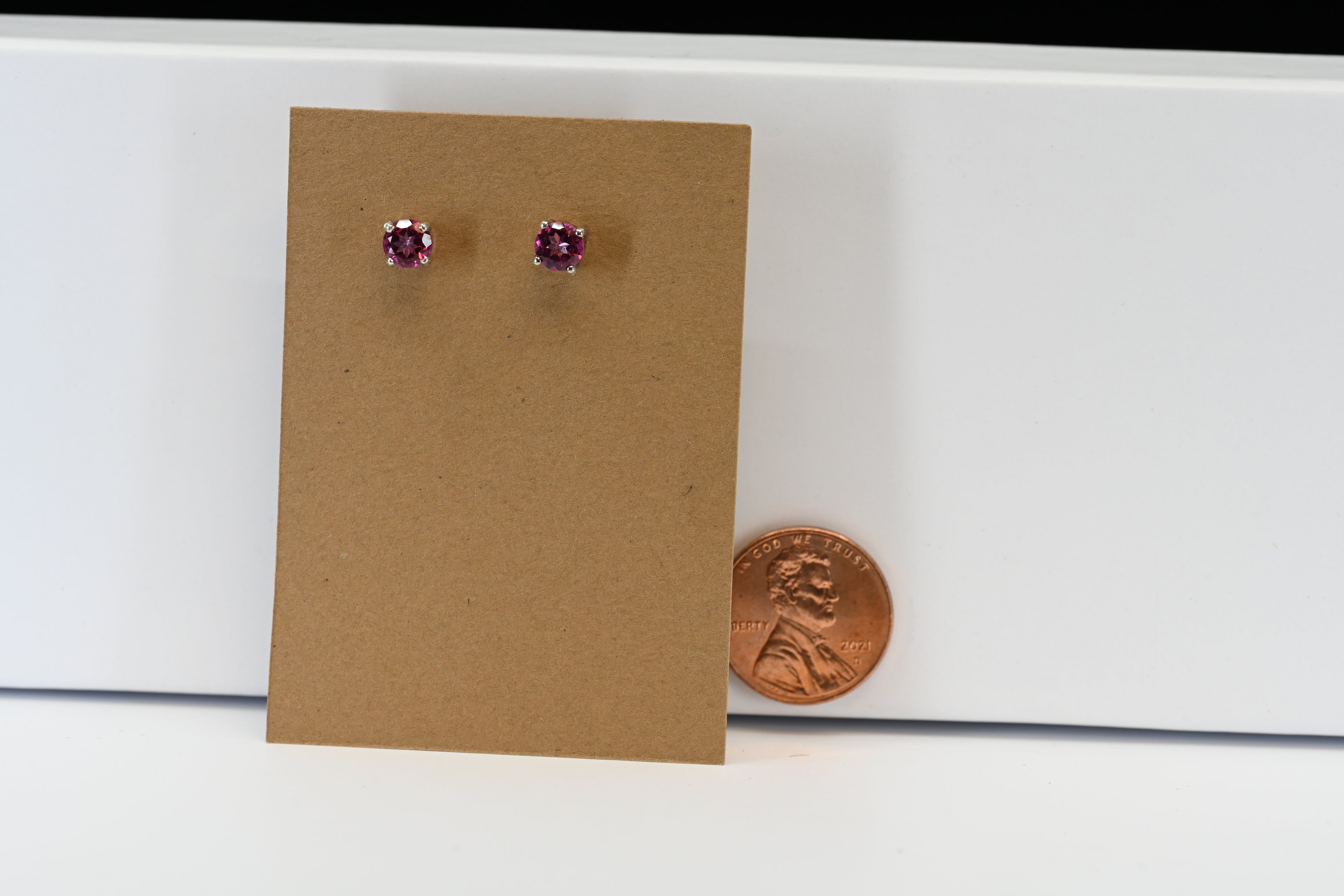 Sterling Silver Round Pink  Stun Earrings