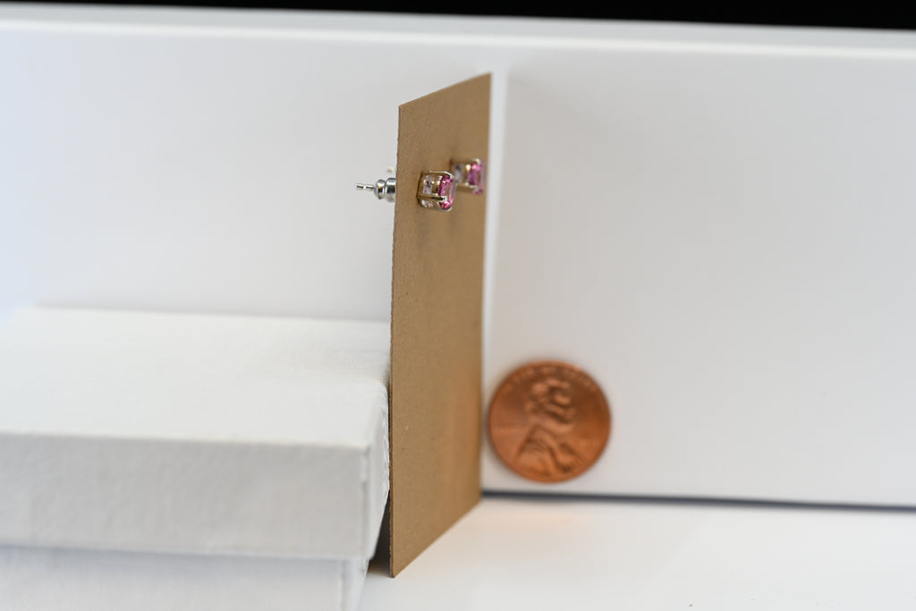Sterling Silver Round Pink  Stun Earrings