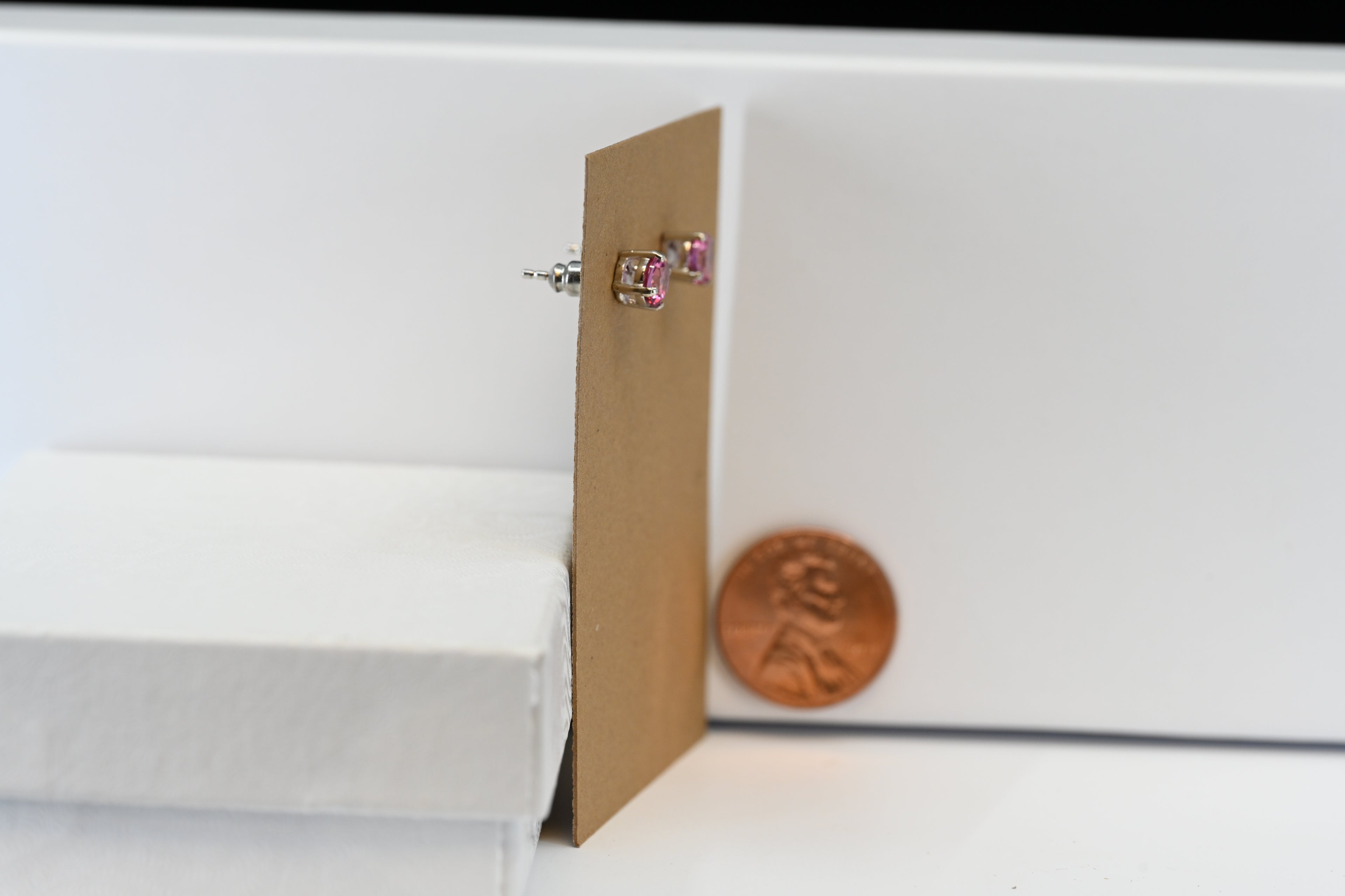 Sterling Silver Round Pink  Stun Earrings