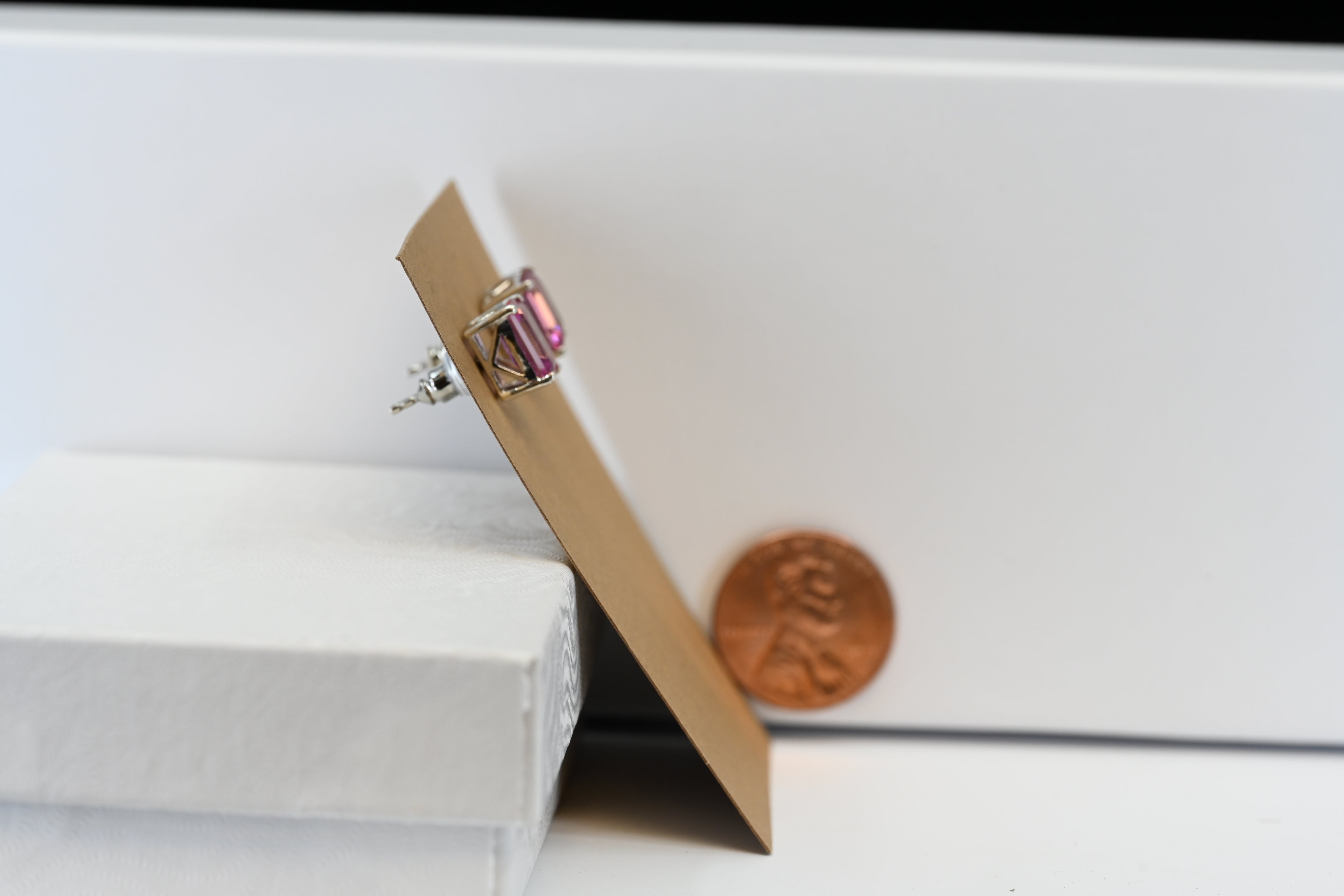 Sterling Sliver Emerald Cut Pink Stud Earrings