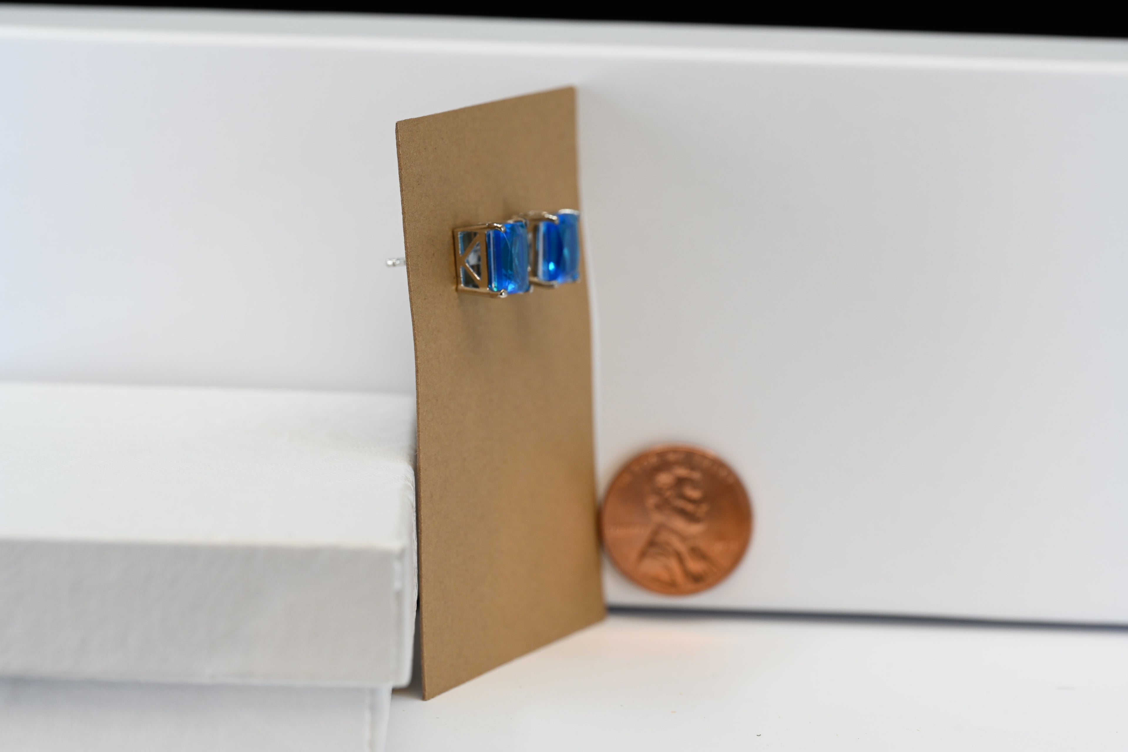 Sterling Silver  Emerald Cut Blue Stud Earrings
