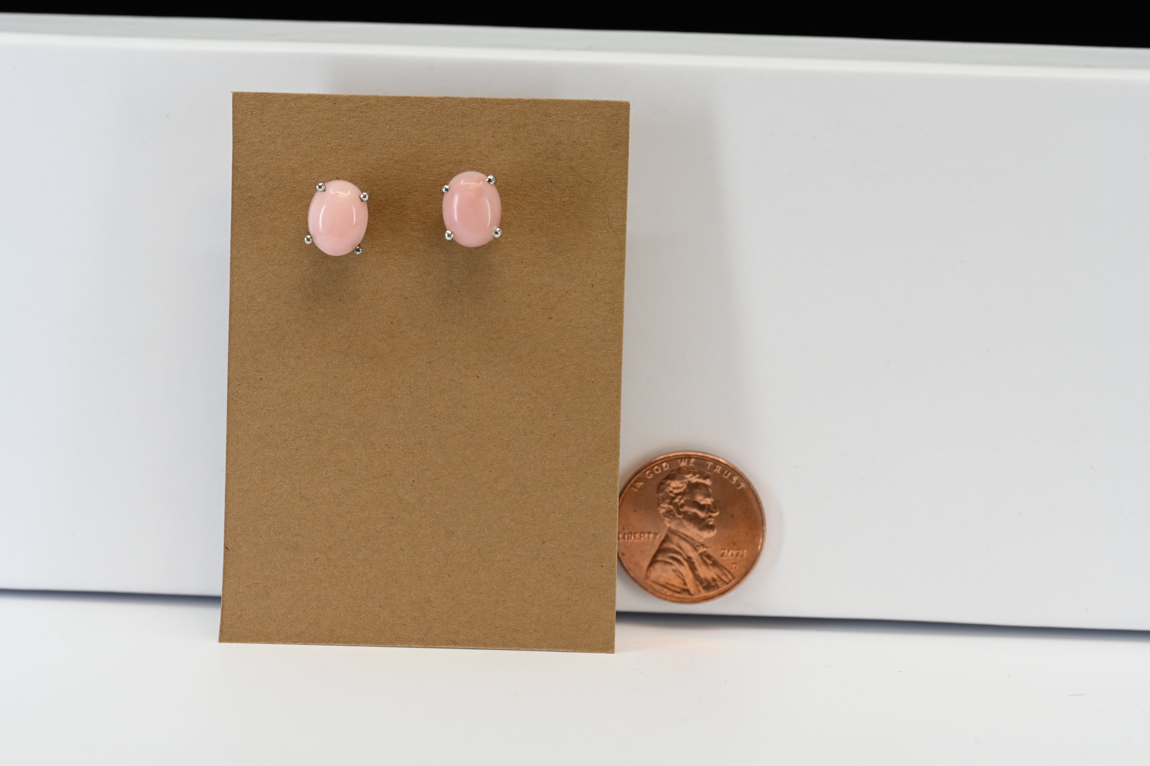 Sterling Silver Cabochon  Cut Pink Stud Earrings
