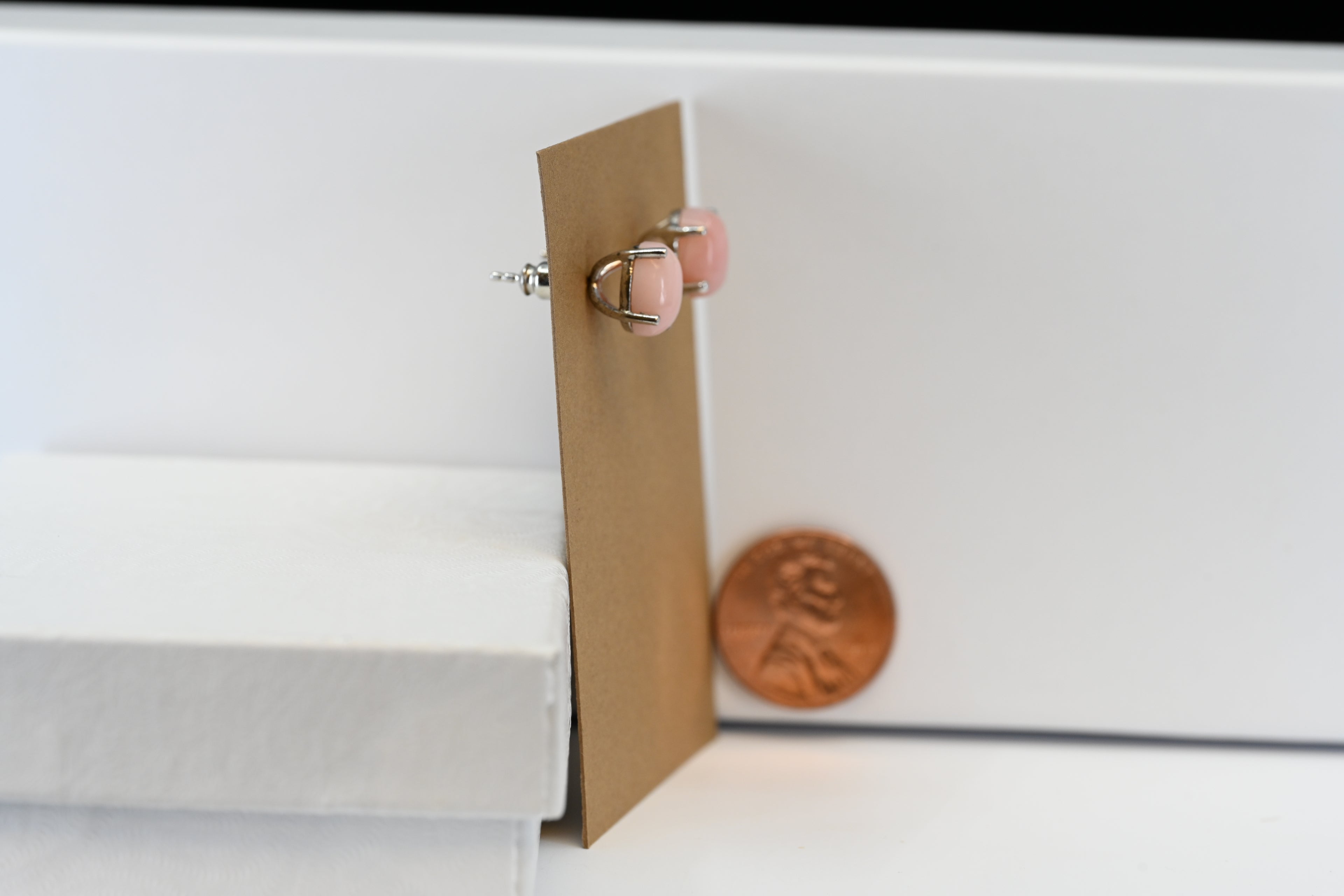 Sterling Silver Cabochon  Cut Pink Stud Earrings