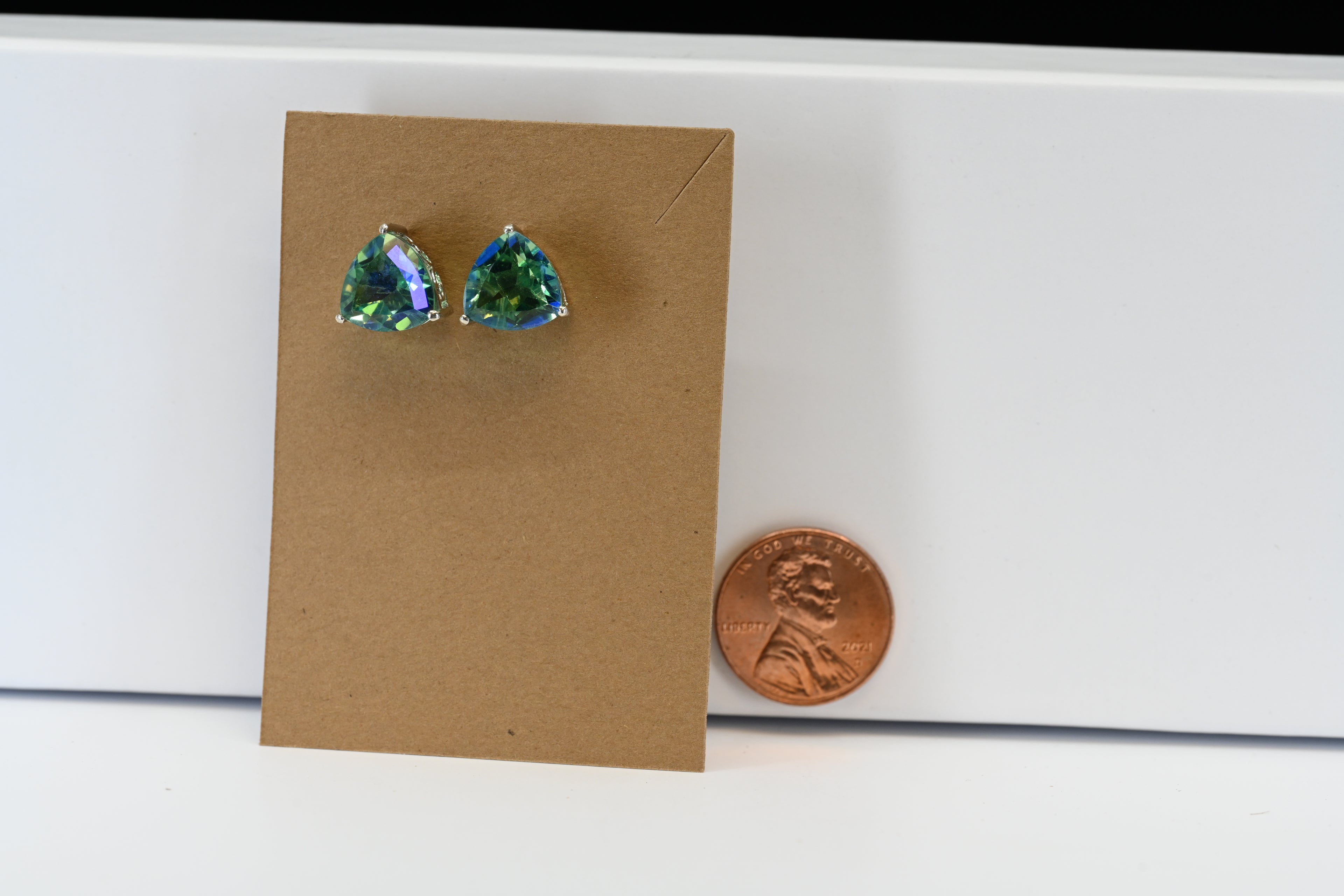 Sterling Silver Trillion Iridescent Stud  Earrings