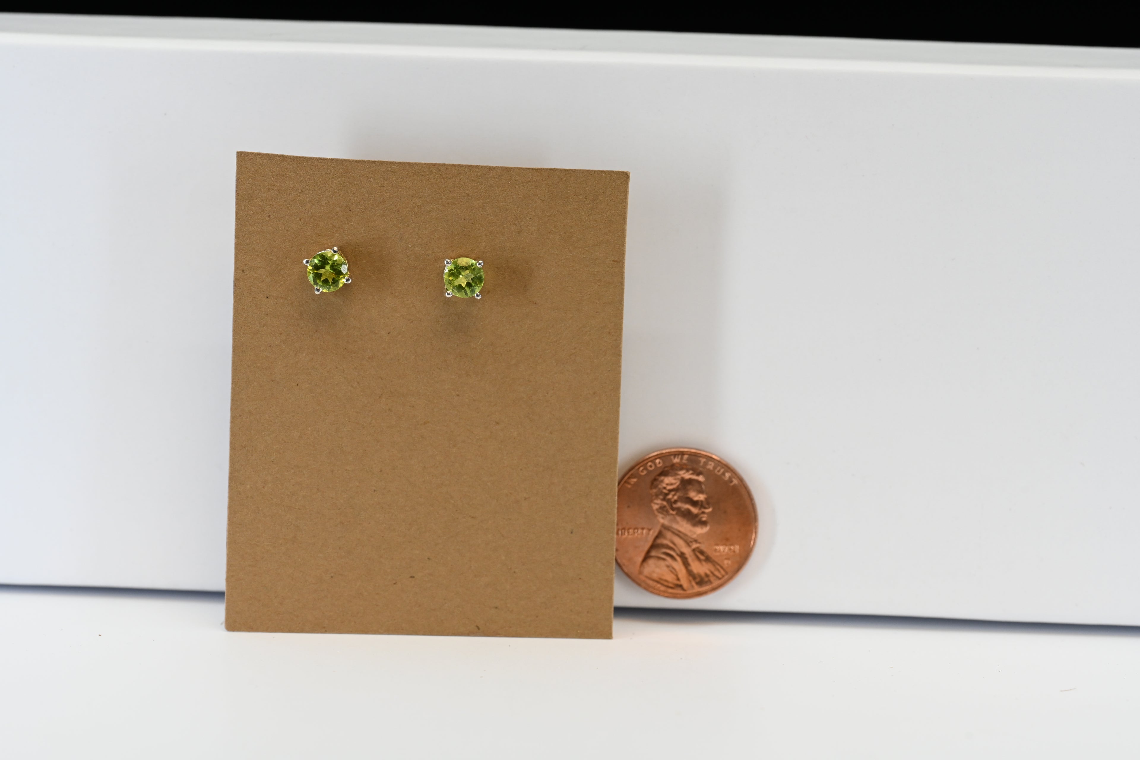 Sterling Silver Round Light Green Stud Earrings