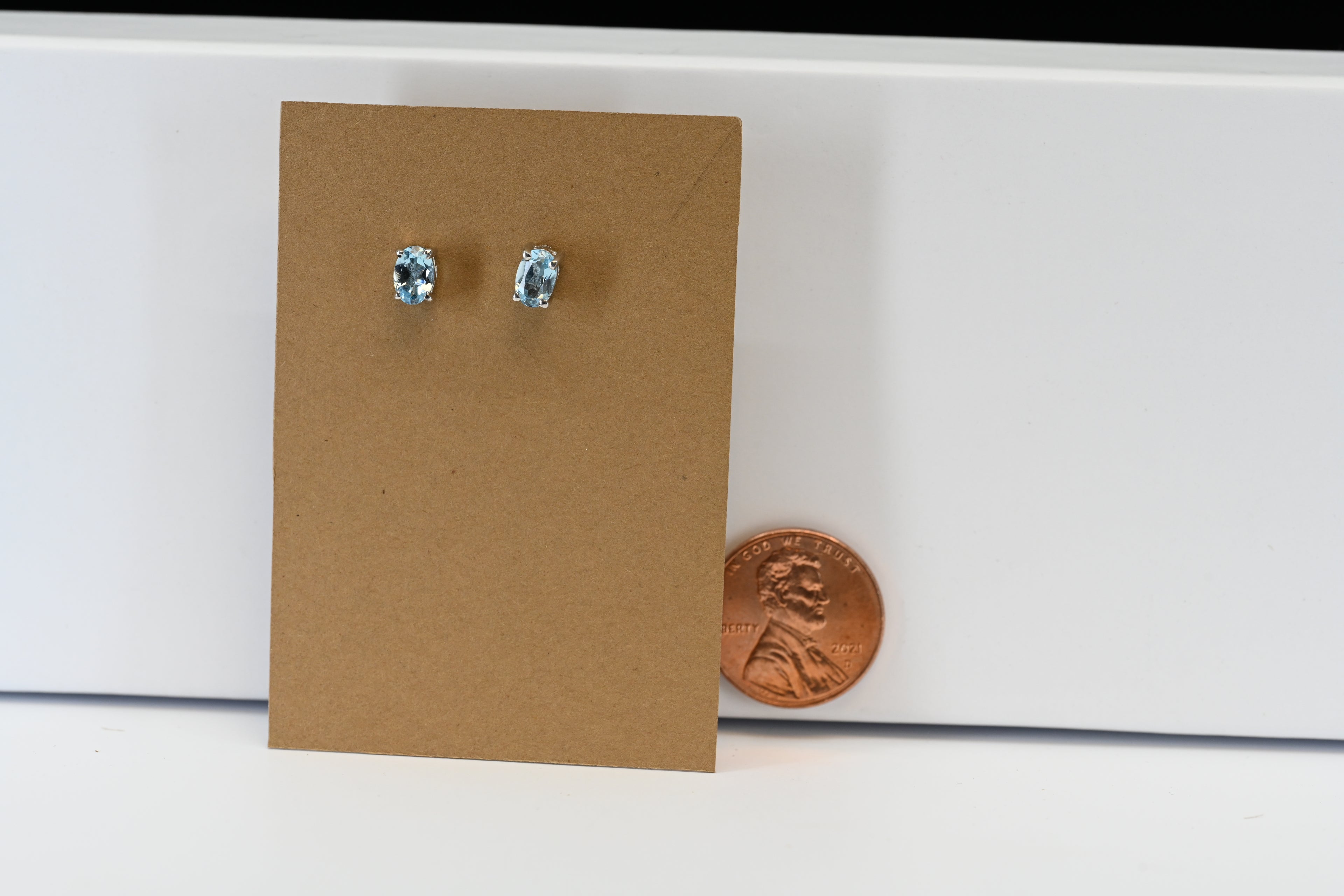 Sterling Silver Oval Light Blue Stud Earrings