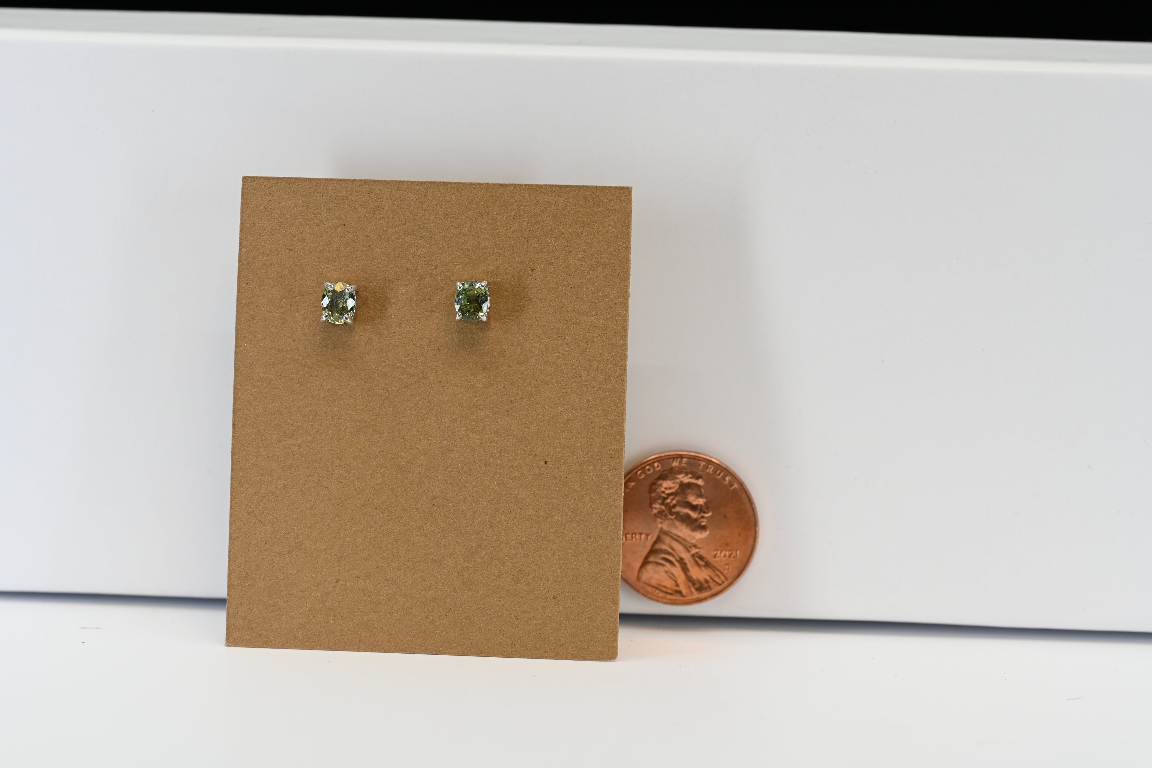 Sterling Silver Round Light Green Stud Earrings