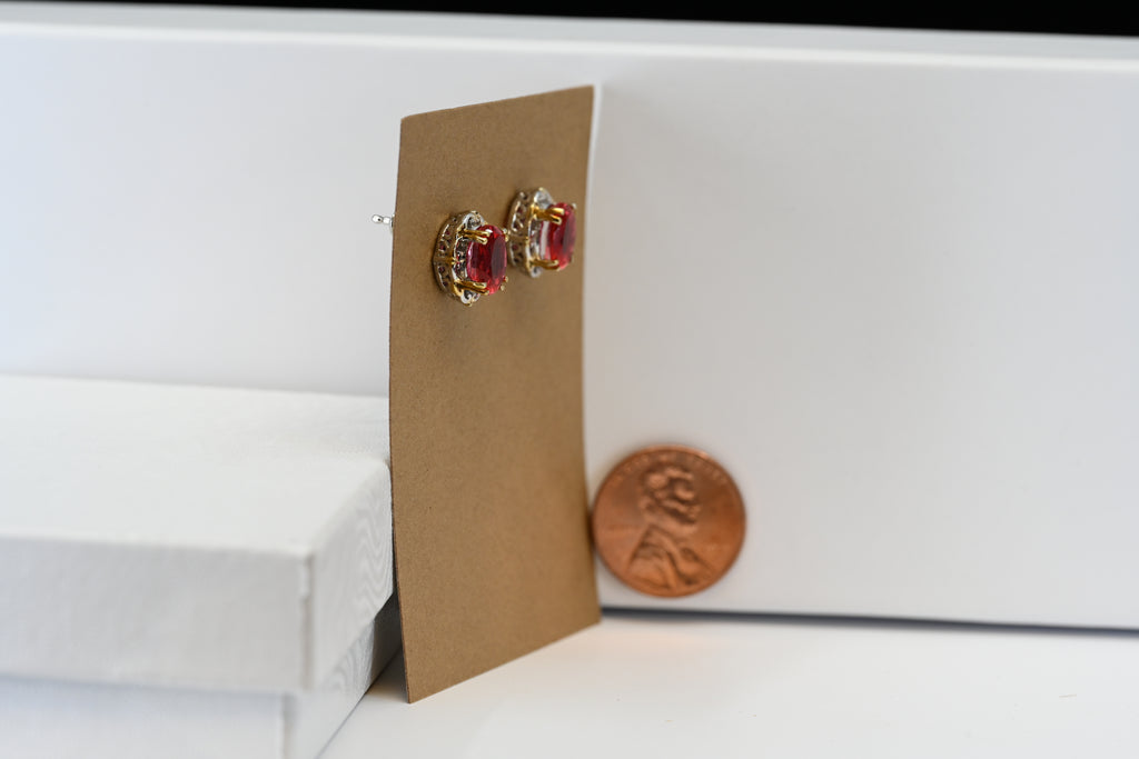 Sterling Silver Oval Pink Stone Two-tone Stud Earrings