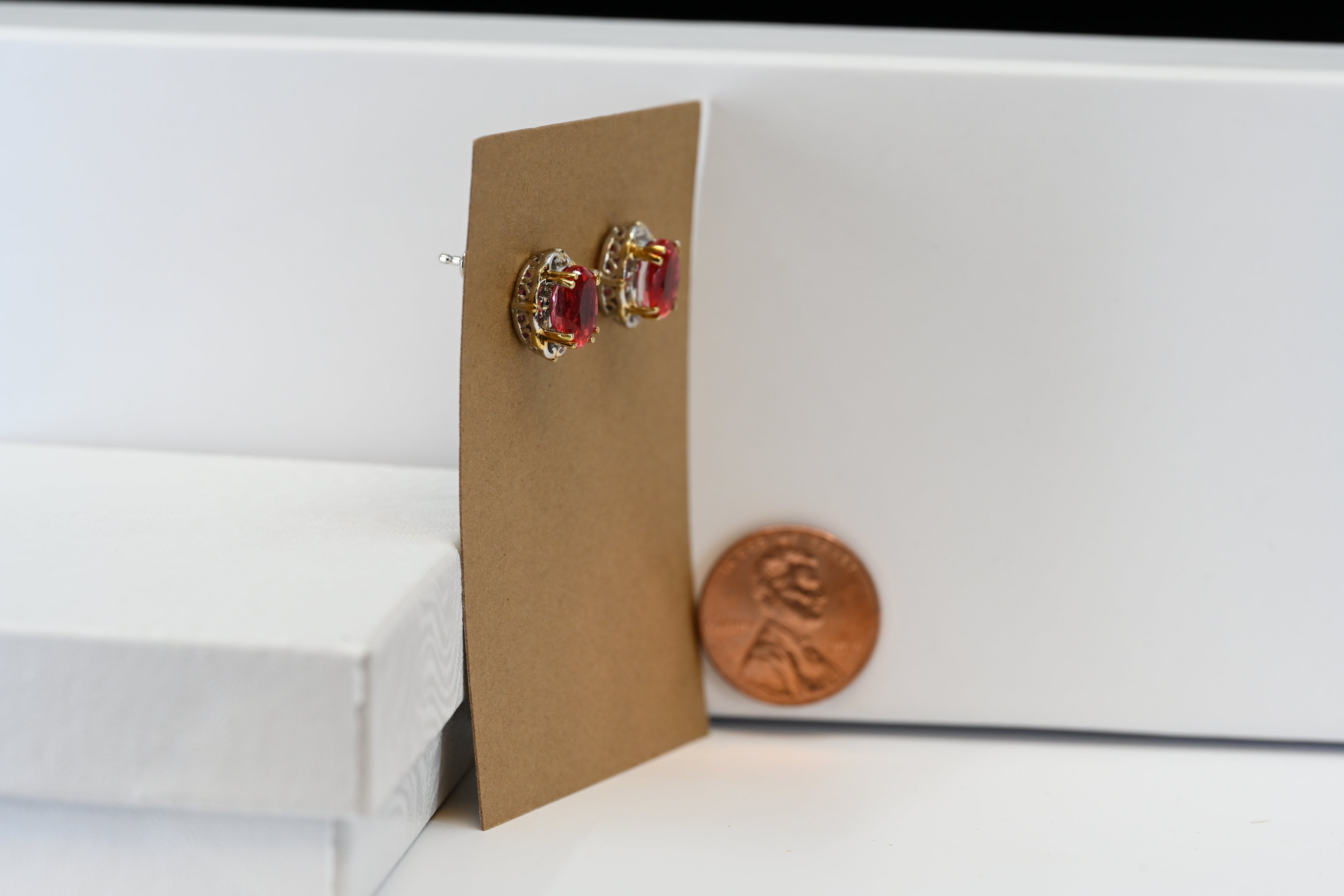 Sterling Silver Oval Pink Stone Two-tone Stud Earrings