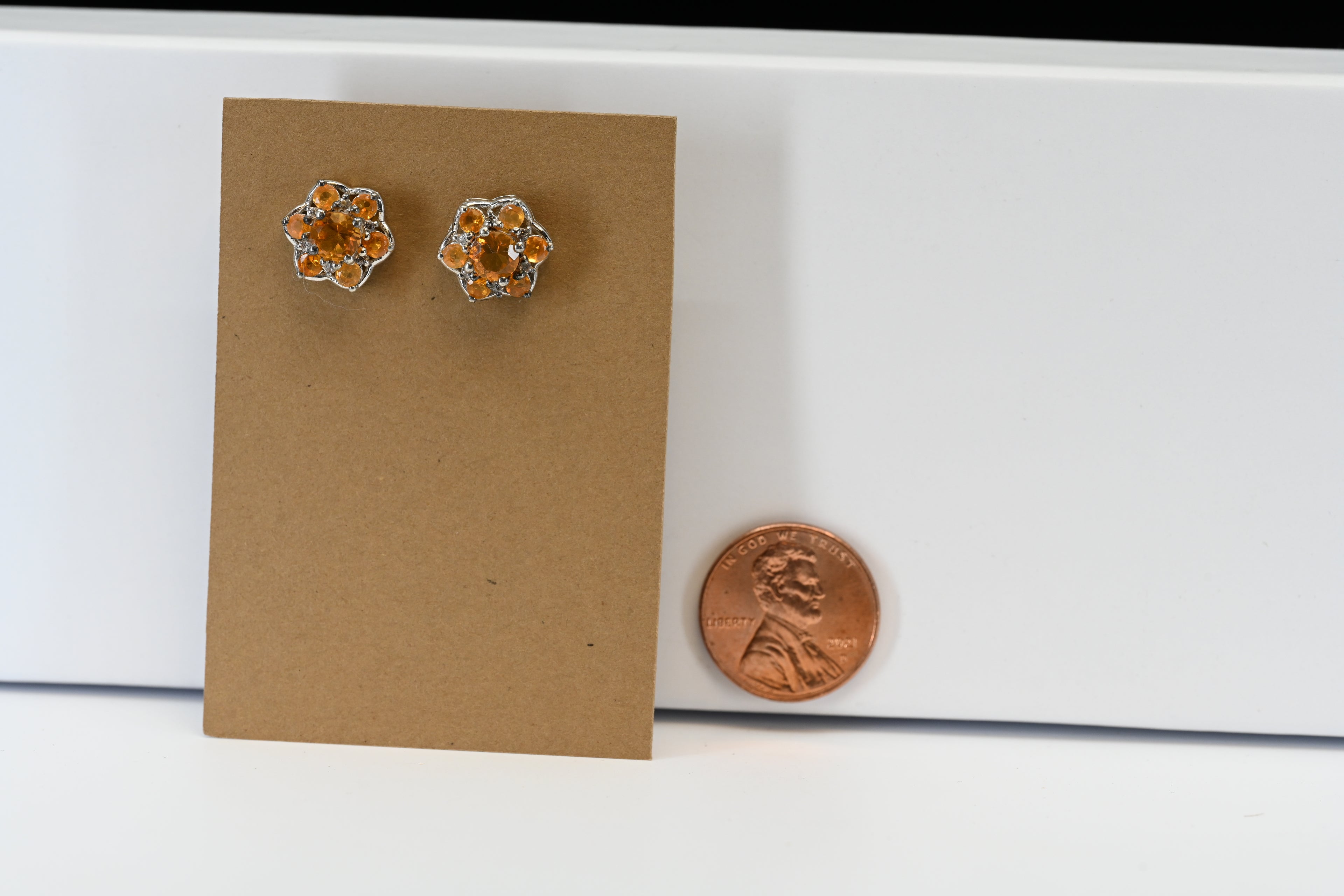 Sterling Silver Round Orange Stone Stud Earrings