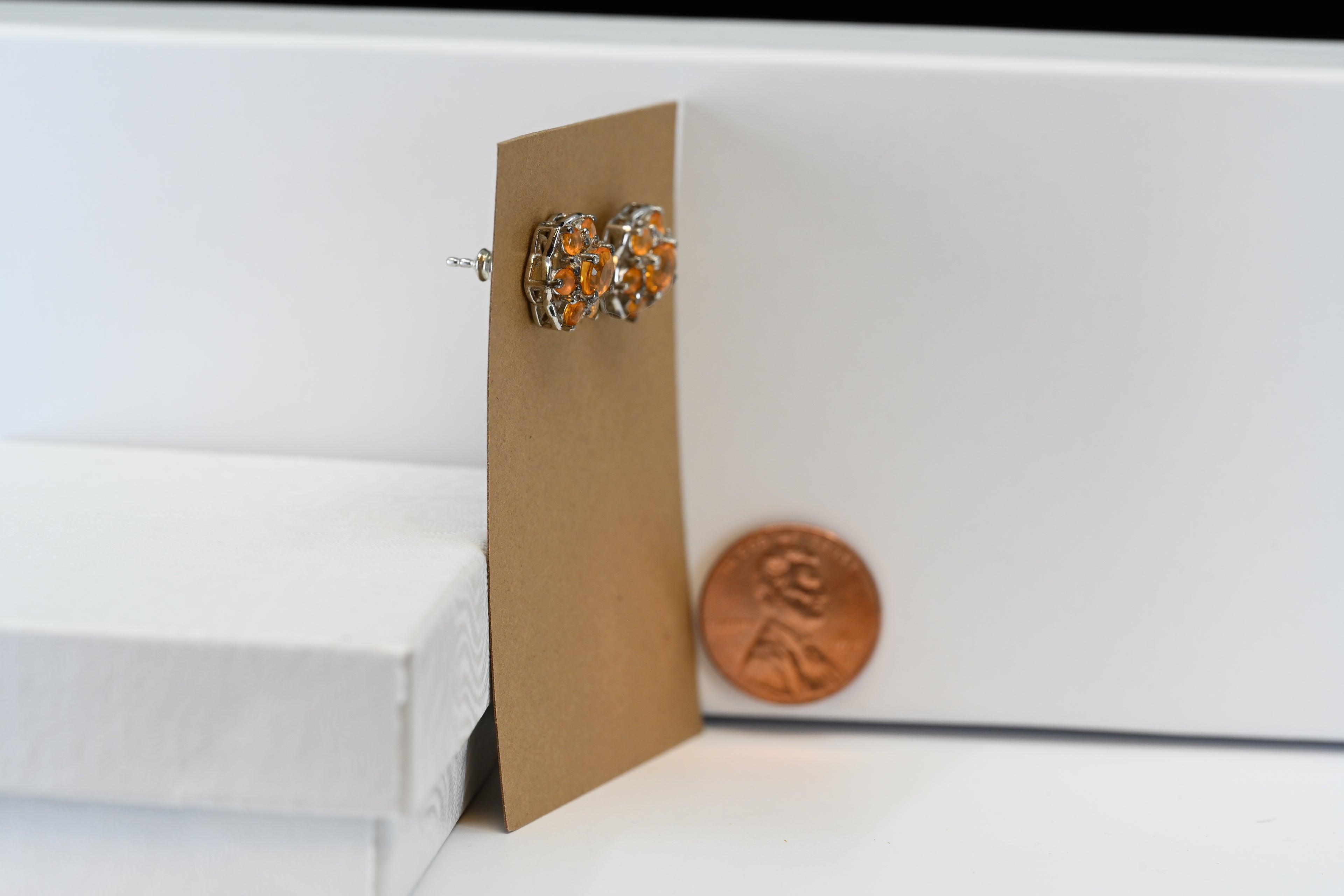 Sterling Silver Round Orange Stone Stud Earrings