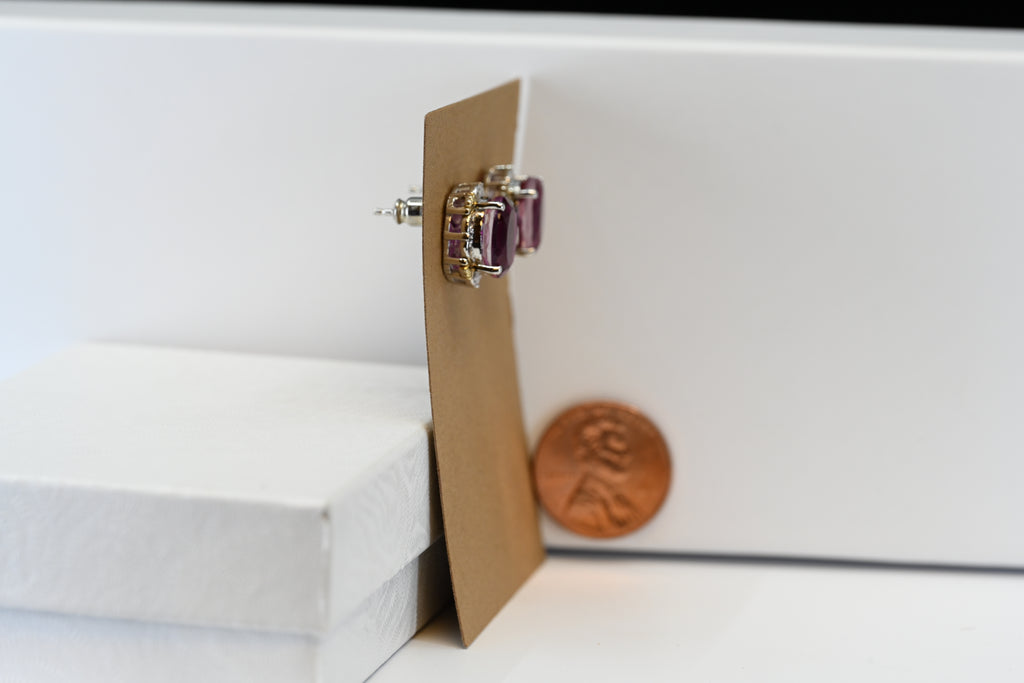 Sterling Silver Oval Pink Center Stones Tow-tone Stud Earrings