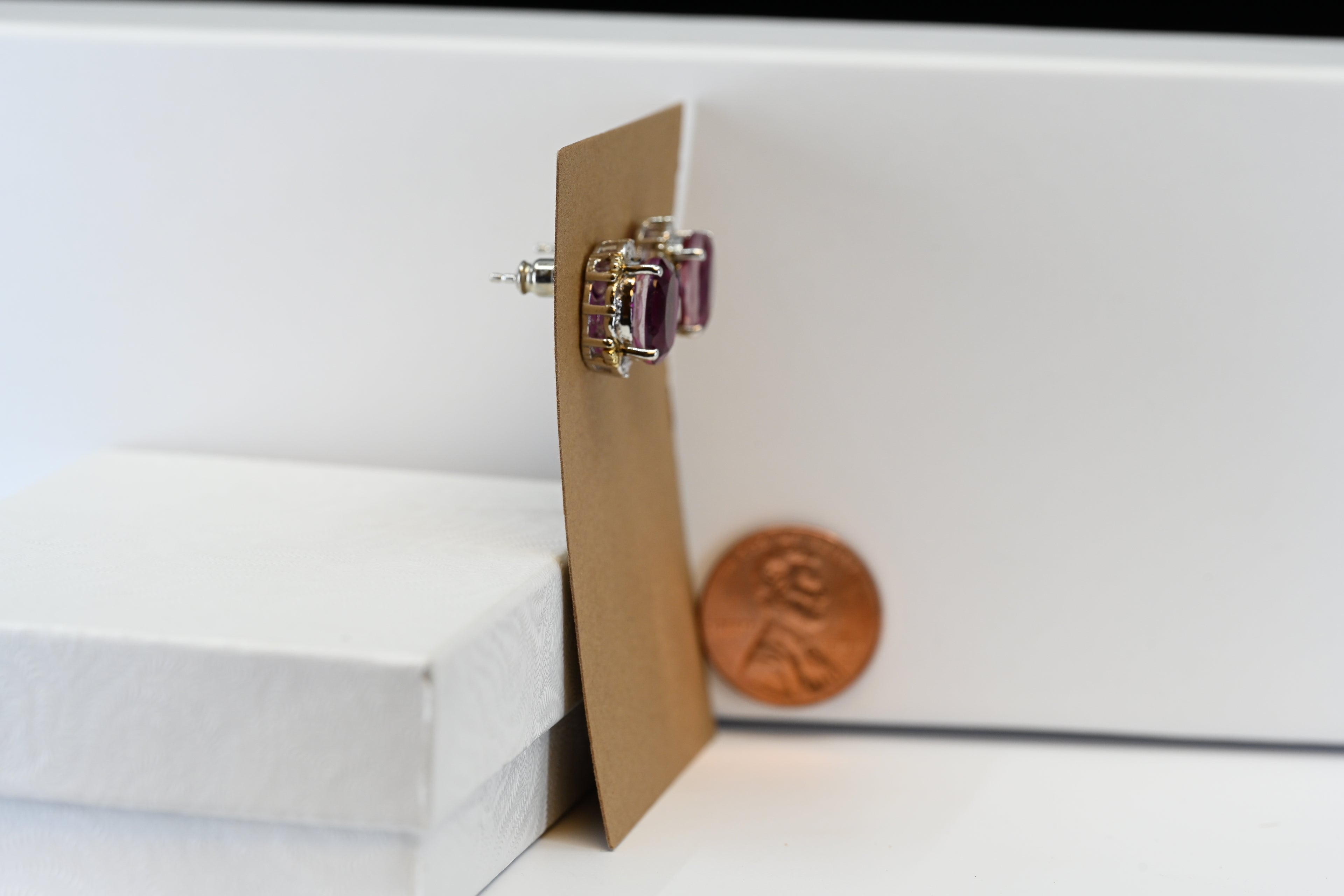 Sterling Silver Oval Pink Center Stones Tow-tone Stud Earrings