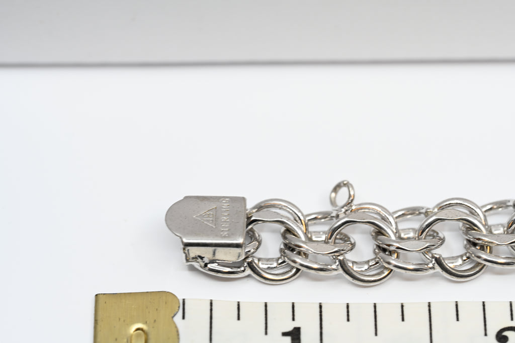 Sterling Silver Charm Bracelet Double Link Curb