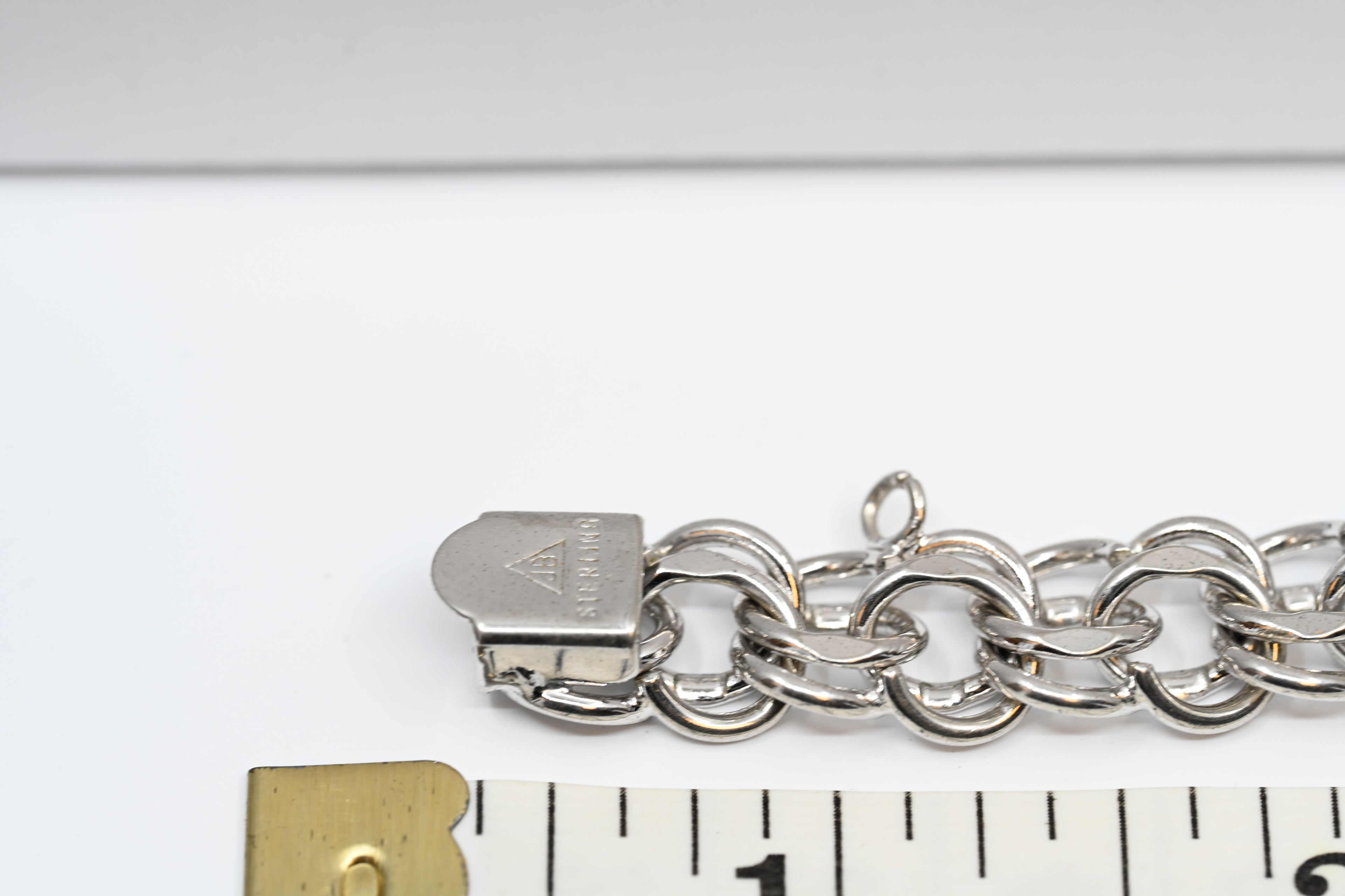 Sterling Silver Charm Bracelet Double Link Curb
