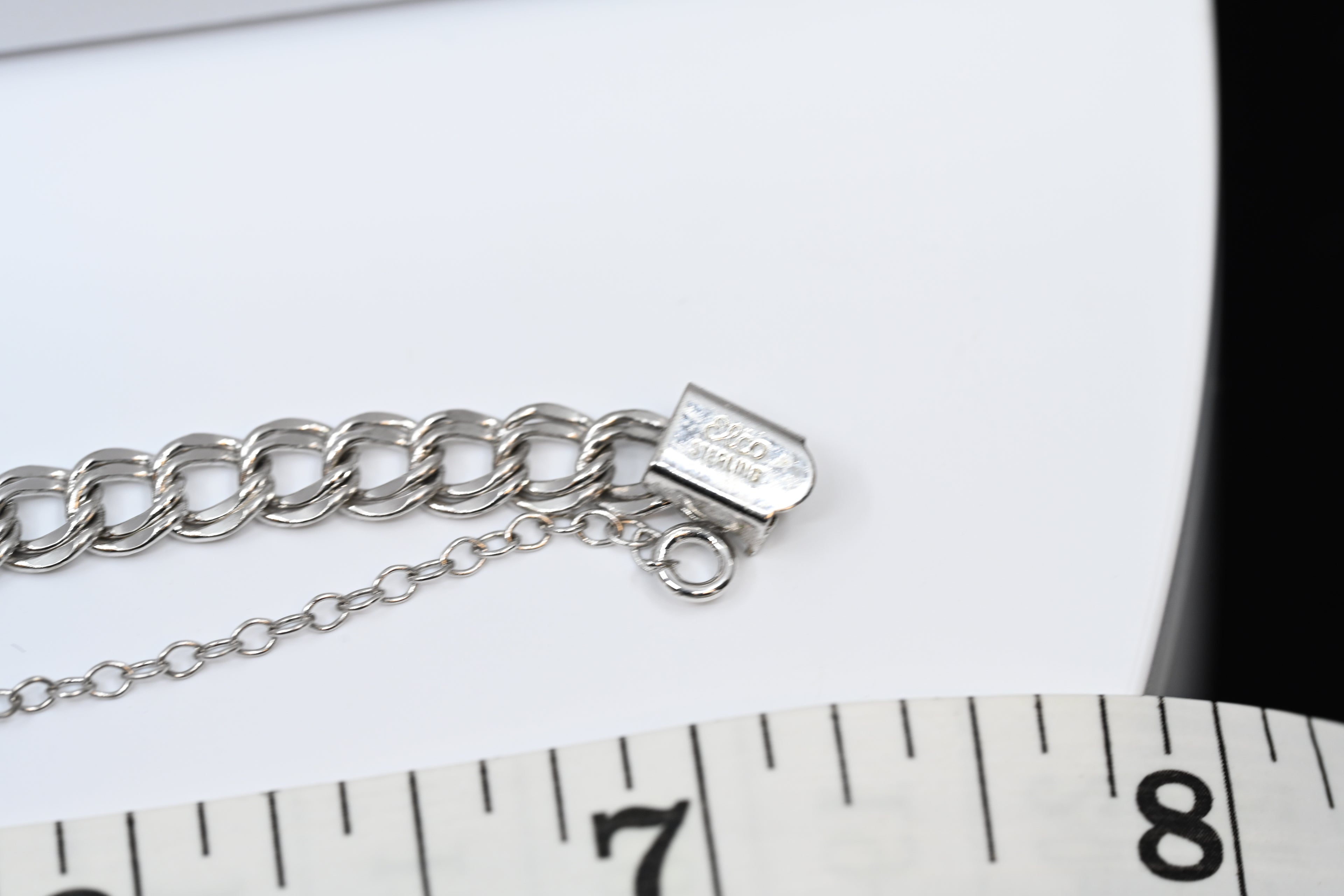 Sterling Silver Charm Bracelet  Double Link With Safety Chain