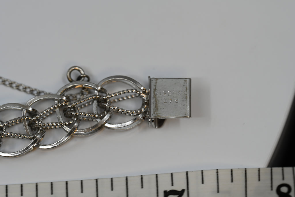 Sterling Silver Charm Bracelet Round Fancy Link With Safety Chain