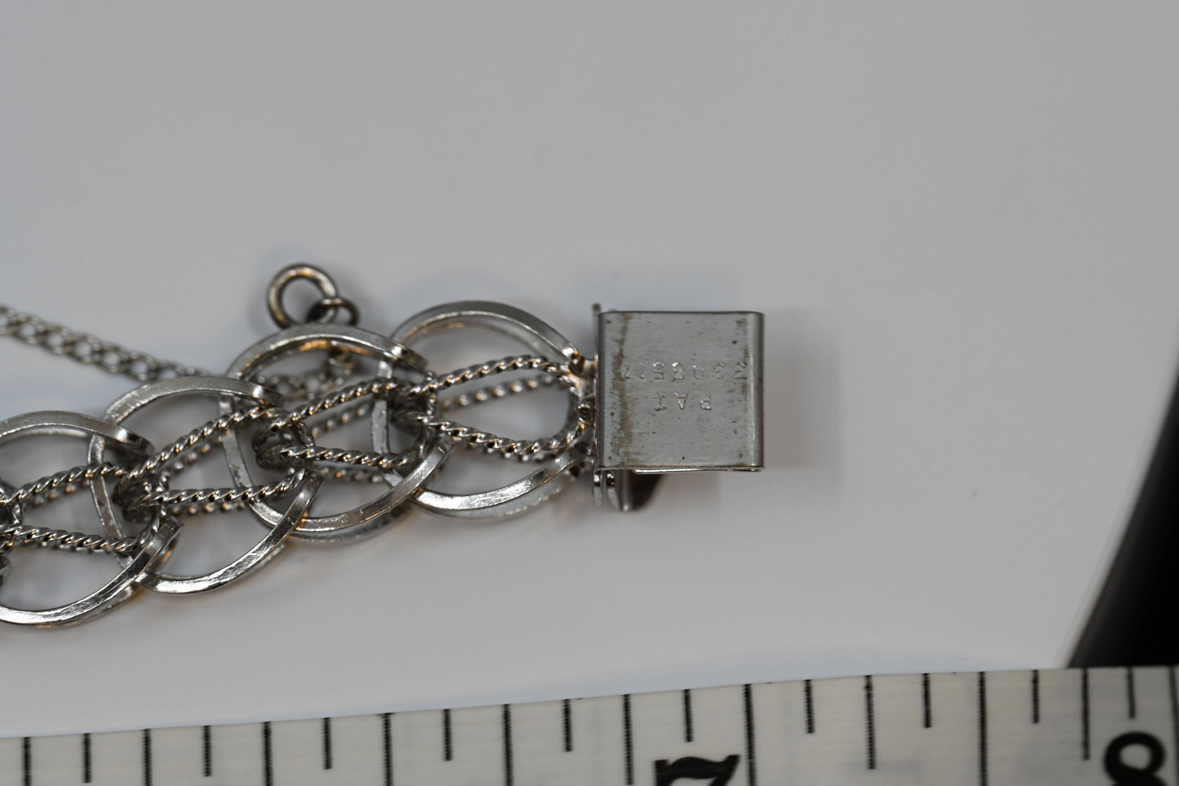 Sterling Silver Charm Bracelet Round Fancy Link With Safety Chain