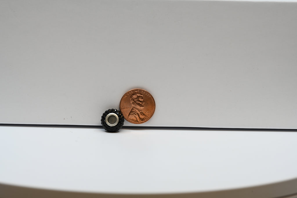 Black Bead Charm With Black Rhinestones