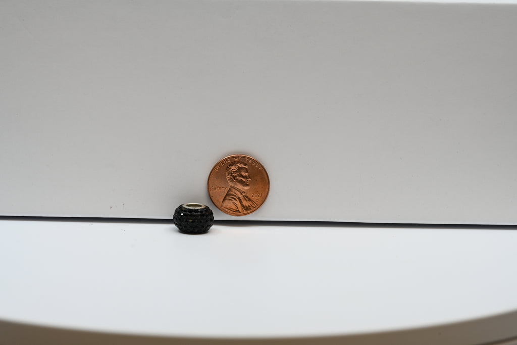 Black Bead Charm With Black Rhinestones