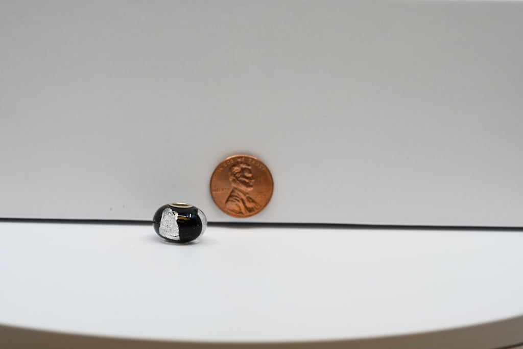 Black With Silver Leaf Square Bead Charm
