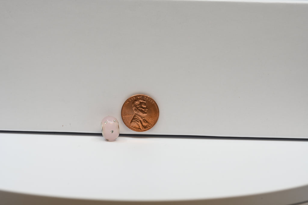 Pastel Pink Bead Charm With Rhinestones