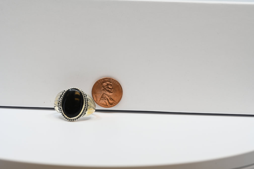 Sterling Silver Ring with Black Oval Center