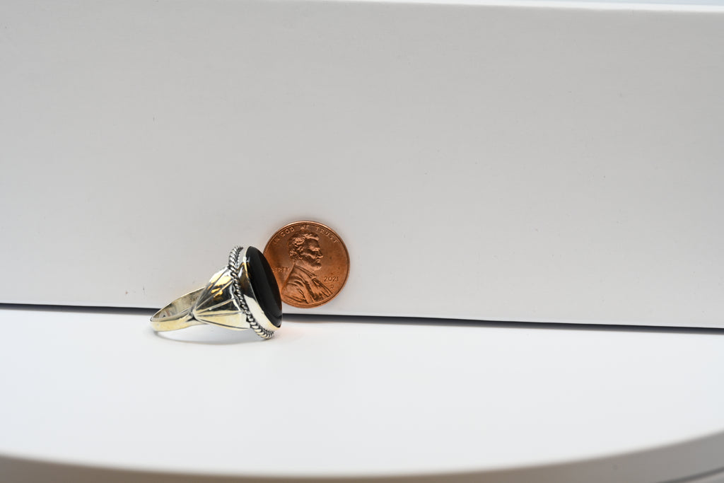 Sterling Silver Ring with Black Oval Center