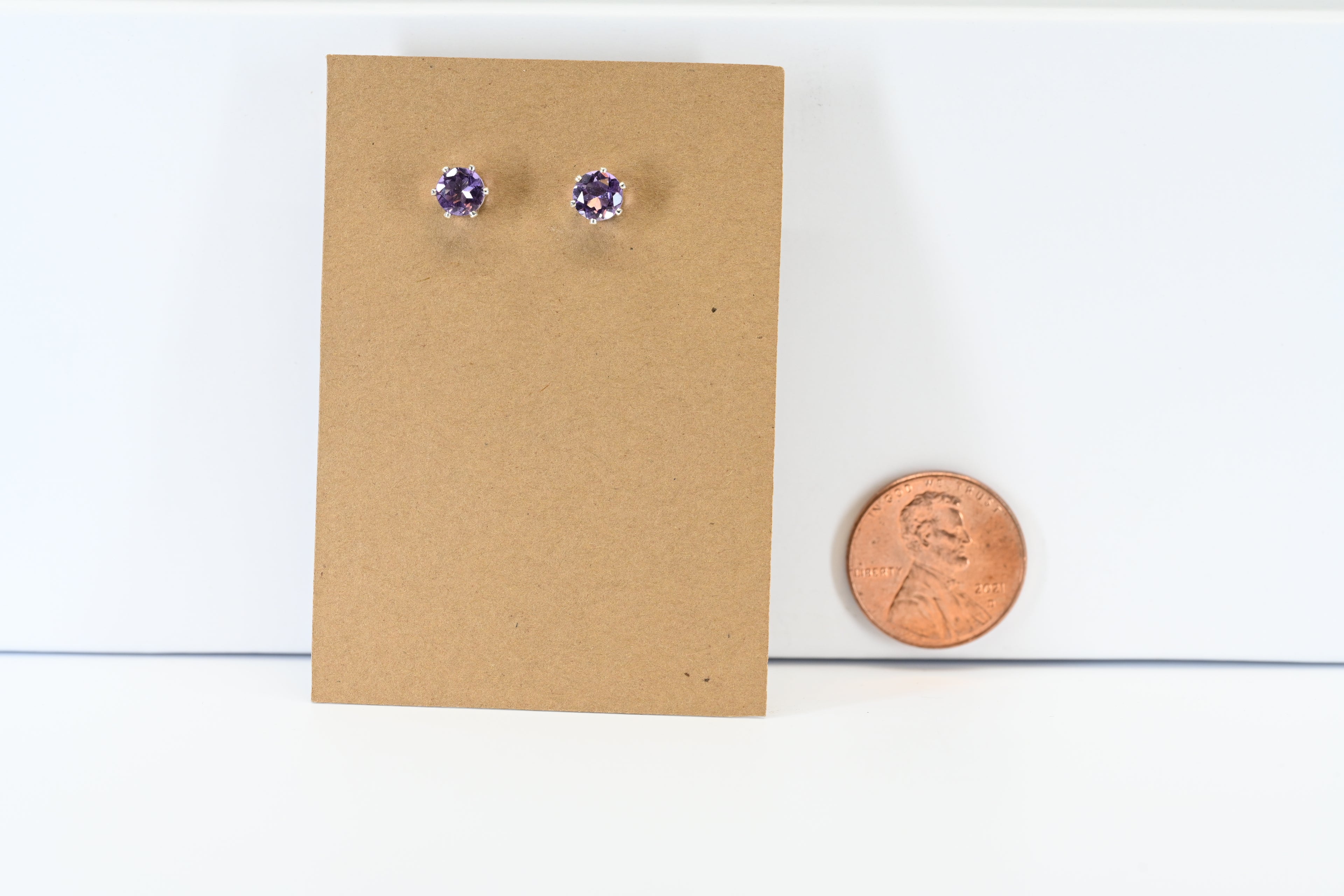 Sterling Silver Light Purple Round Stone Stud Earring
