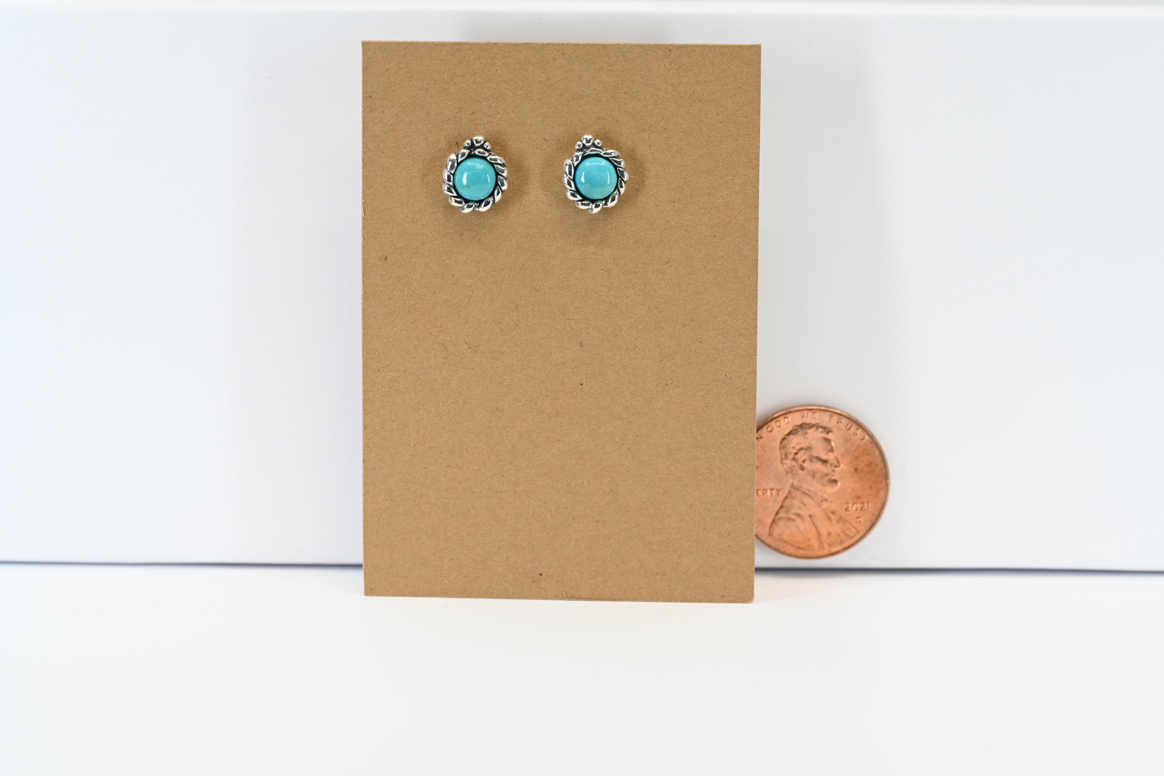 Sterling Silver Light Blue Center Stone Cabochon Cut Stud Earring