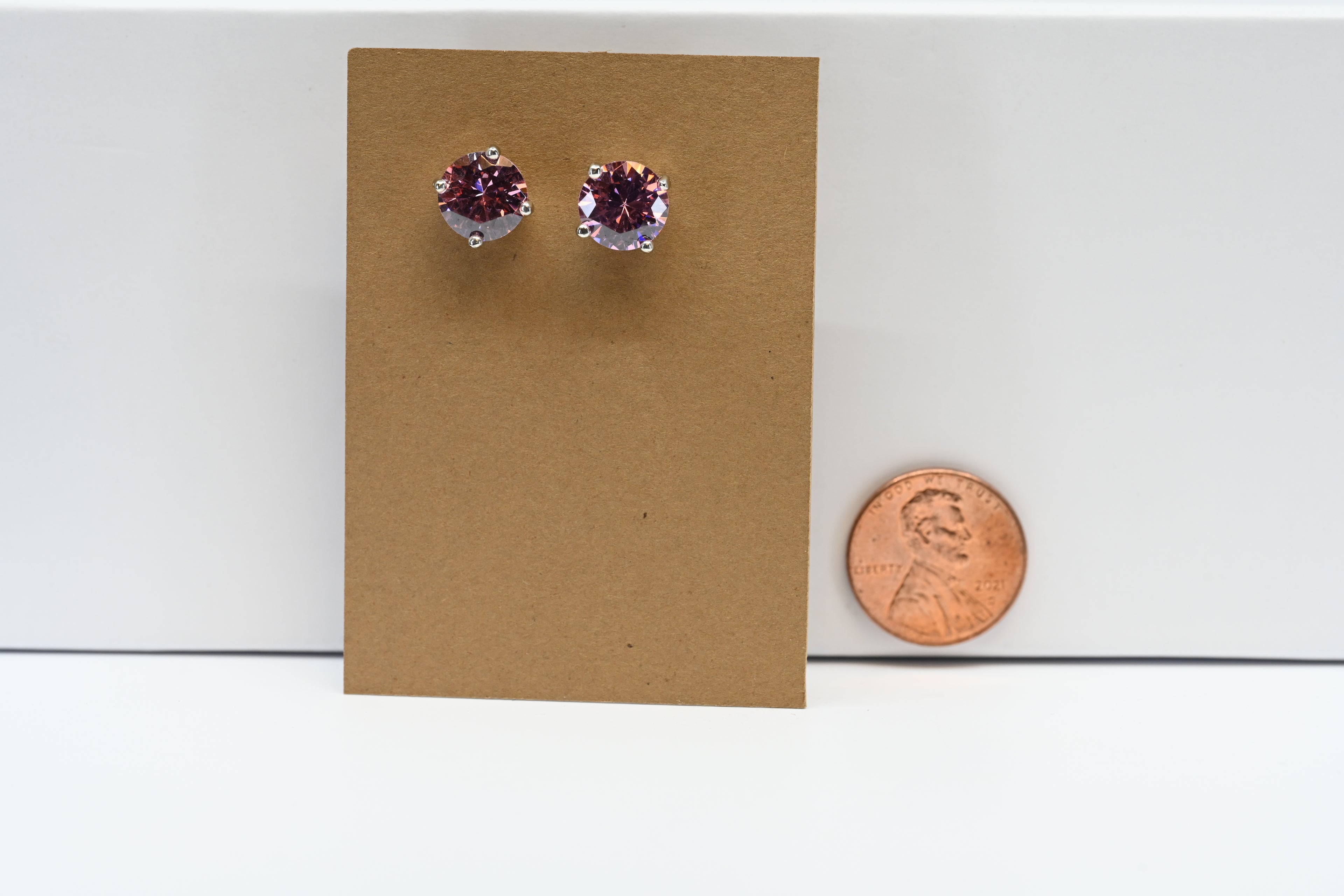 Sterling Silver Round Pink Stone Stud Earring