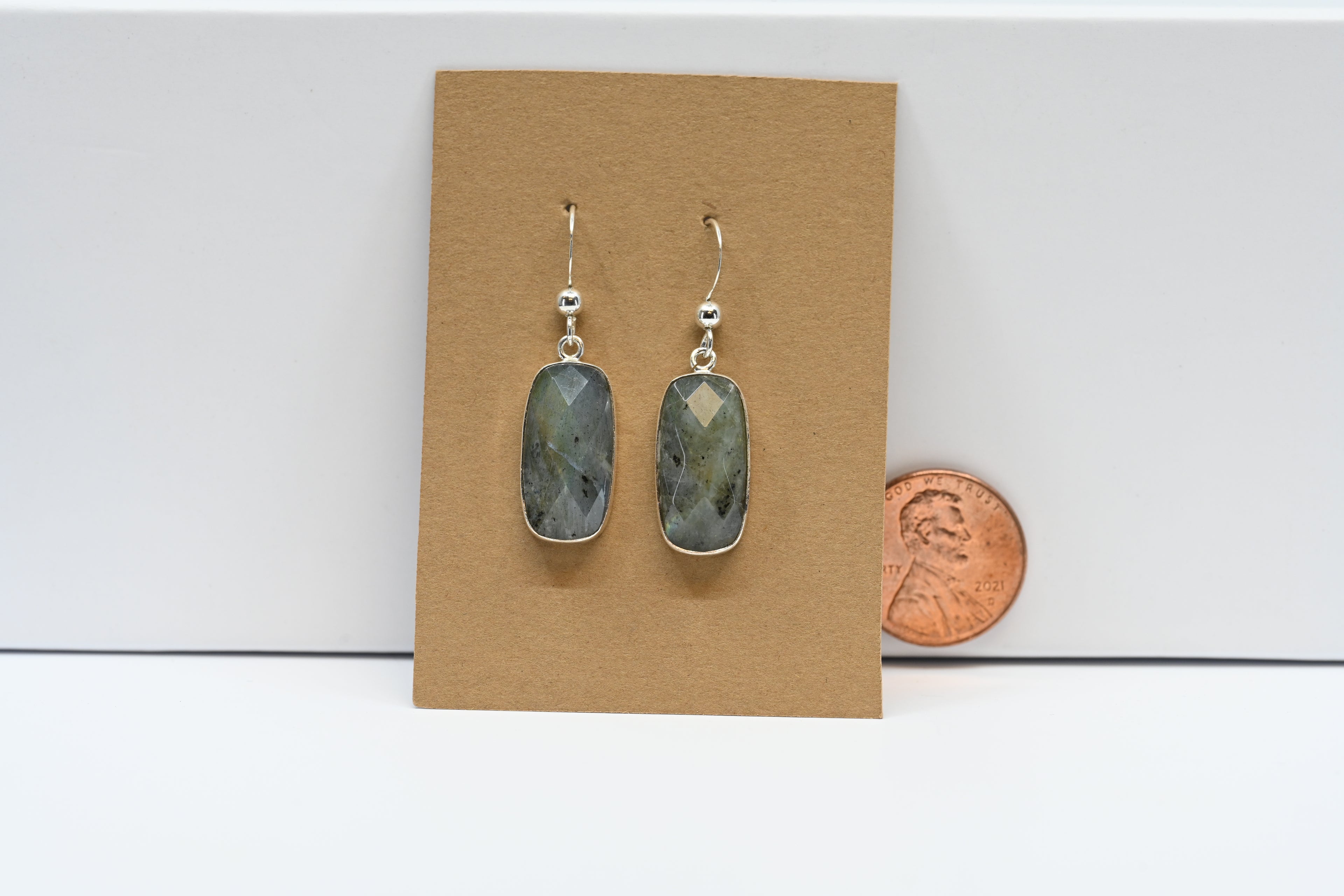 Sterling Silver Checkerboard Cushion Cut Labradorite Stone Dangle Earring