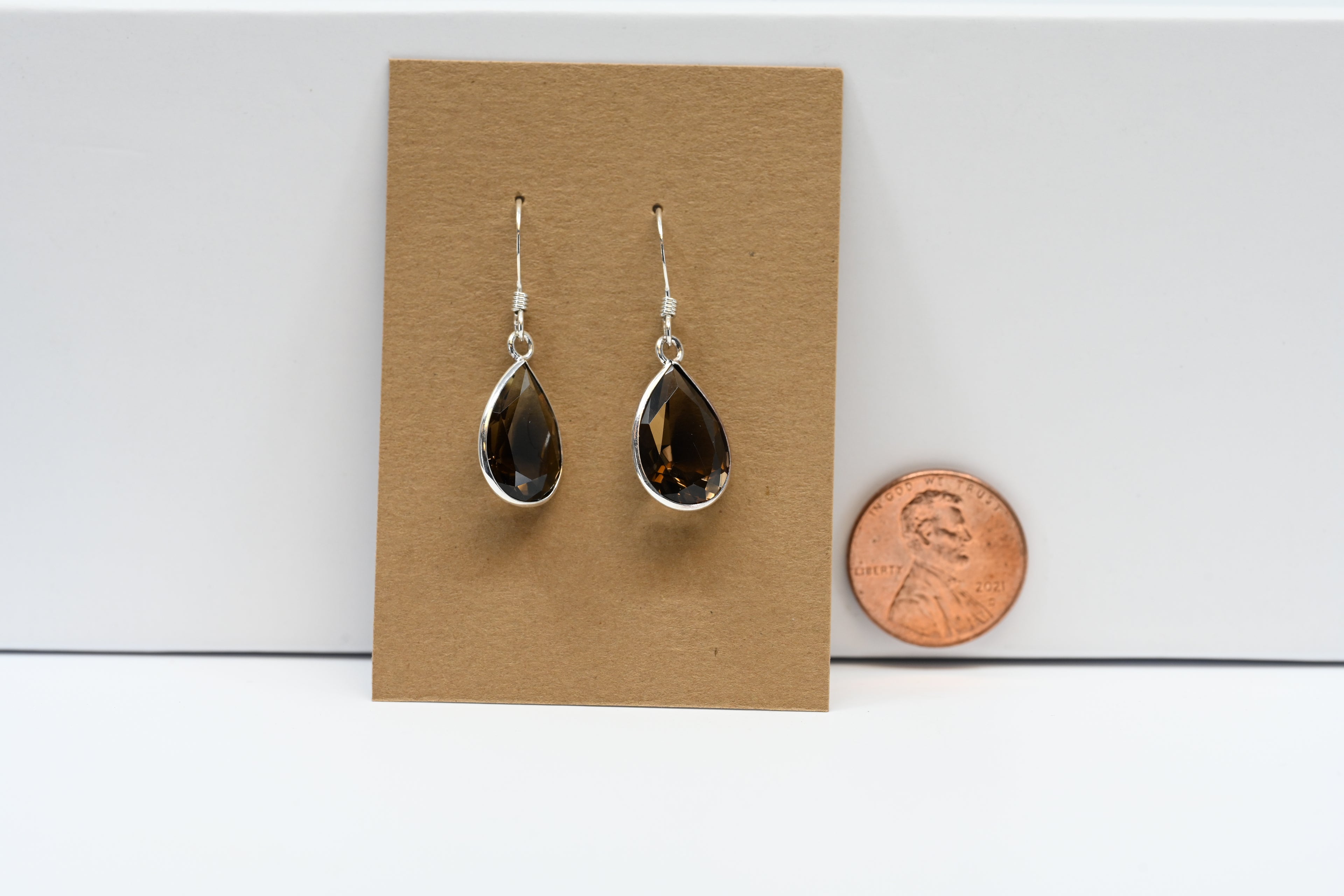 Sterling Silver Pear Shape Brown Dangle Earring