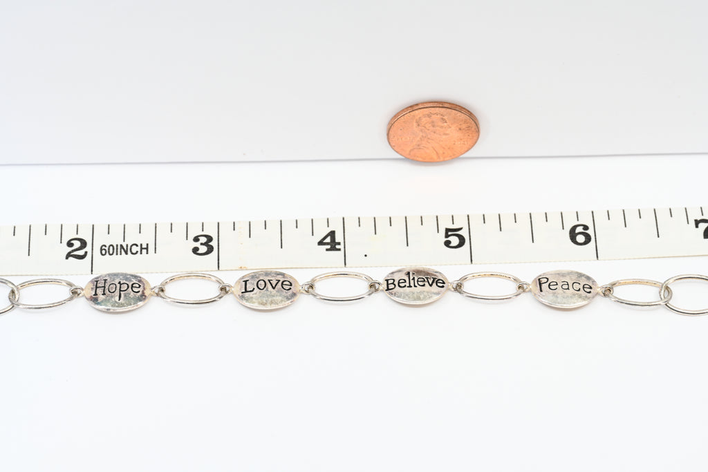 Sterling Silver Link Bracelet Hope Love Believe Peace