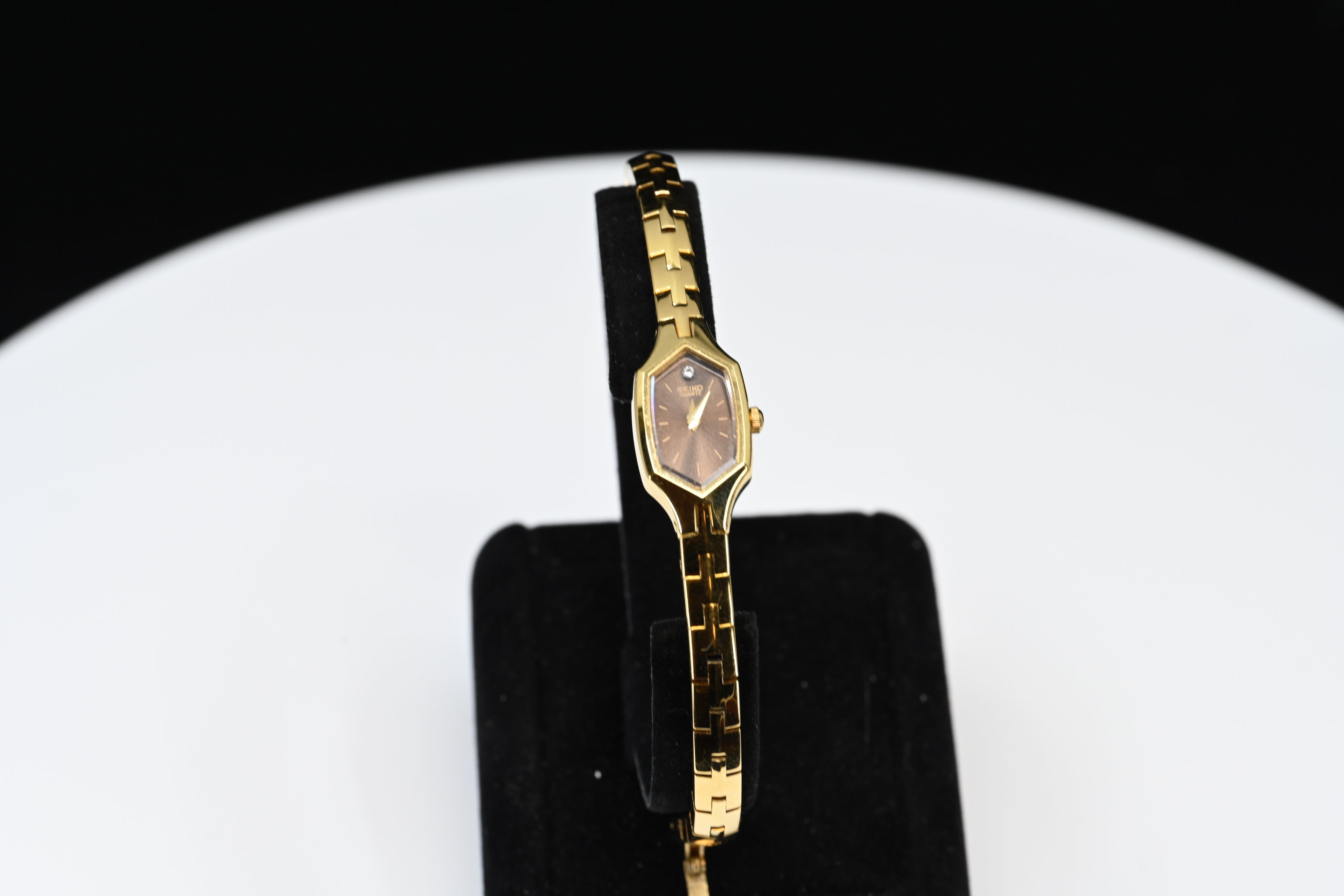 Gold-Tone Seiko Small Watch Hexagon Face With Safety Chain