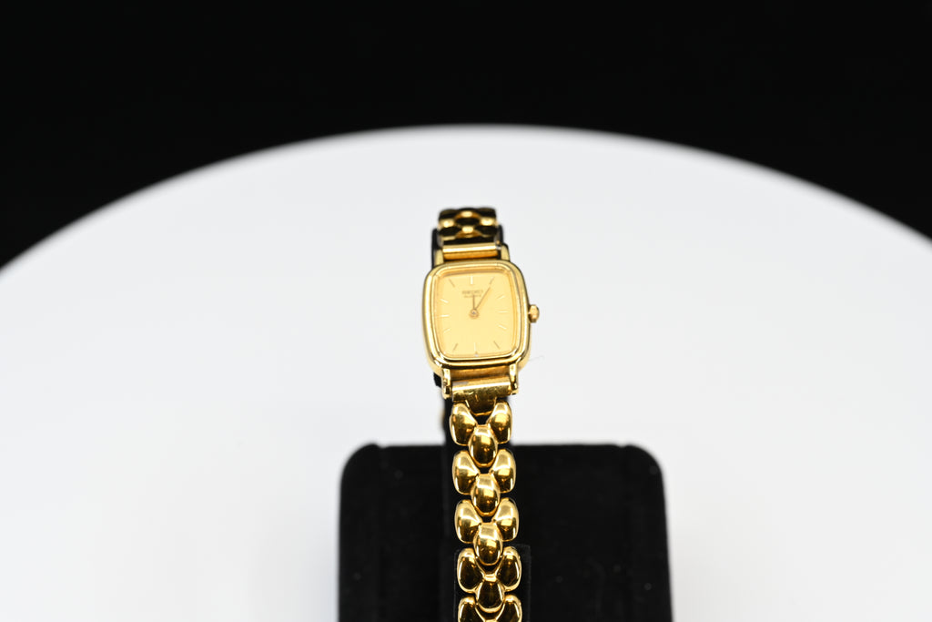 Gold-Tone Seiko Small Watch Cushion Shaped Face Gold-Tone Dial