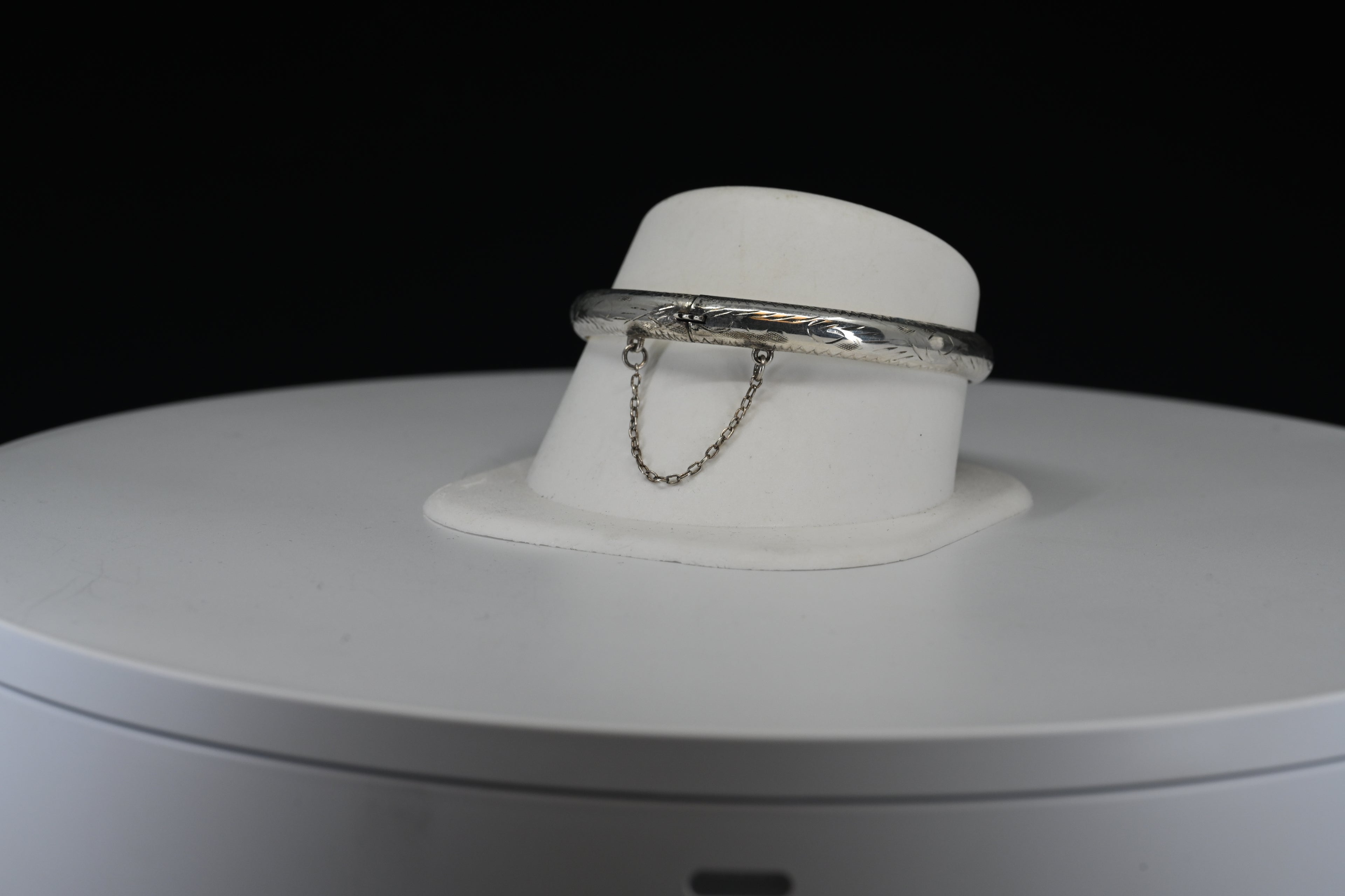 Engraved Half Round Sterling Silver Hinged Bracelet