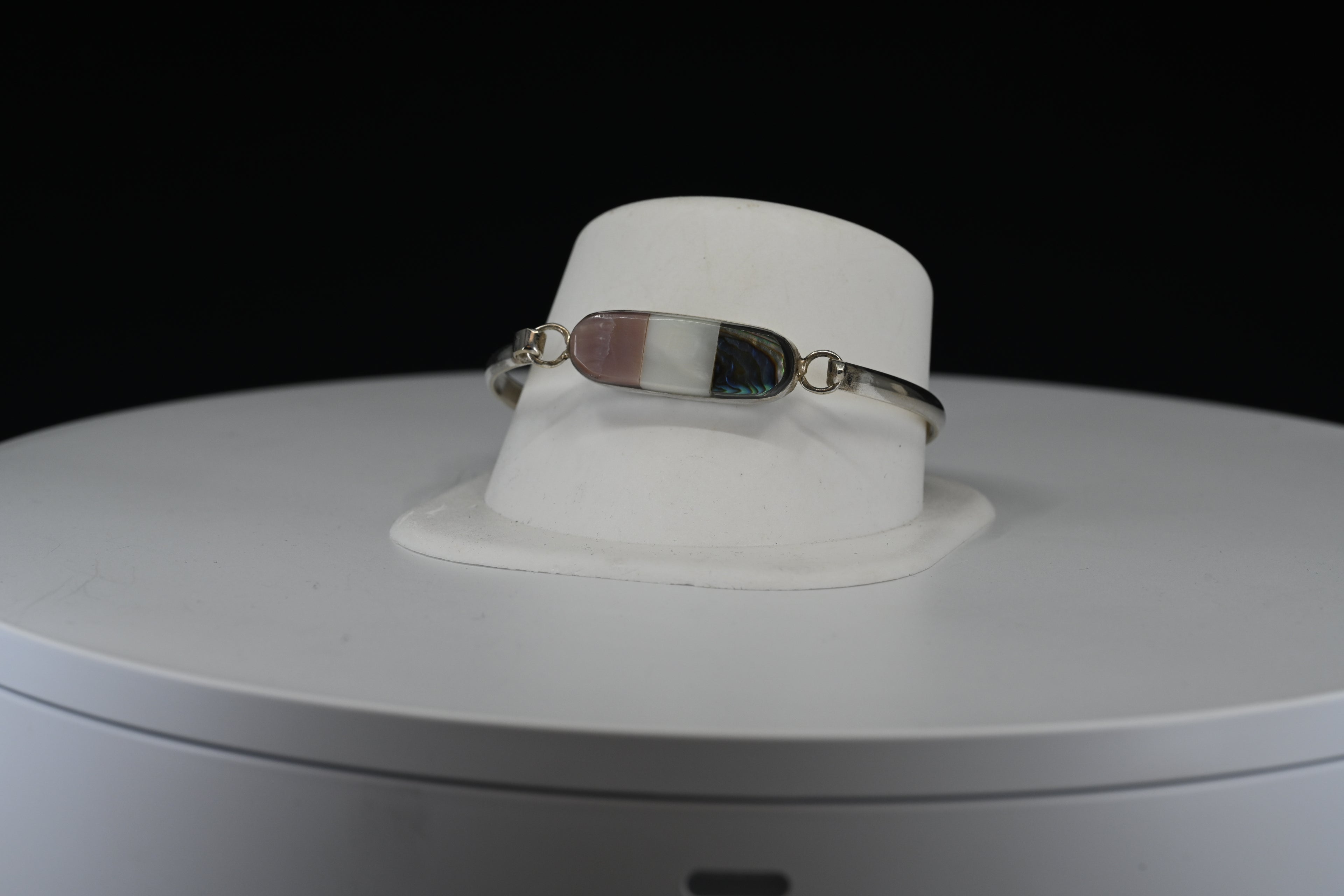 Sterling Silver 3 Colored Stone Hinged Bangle Bracelet