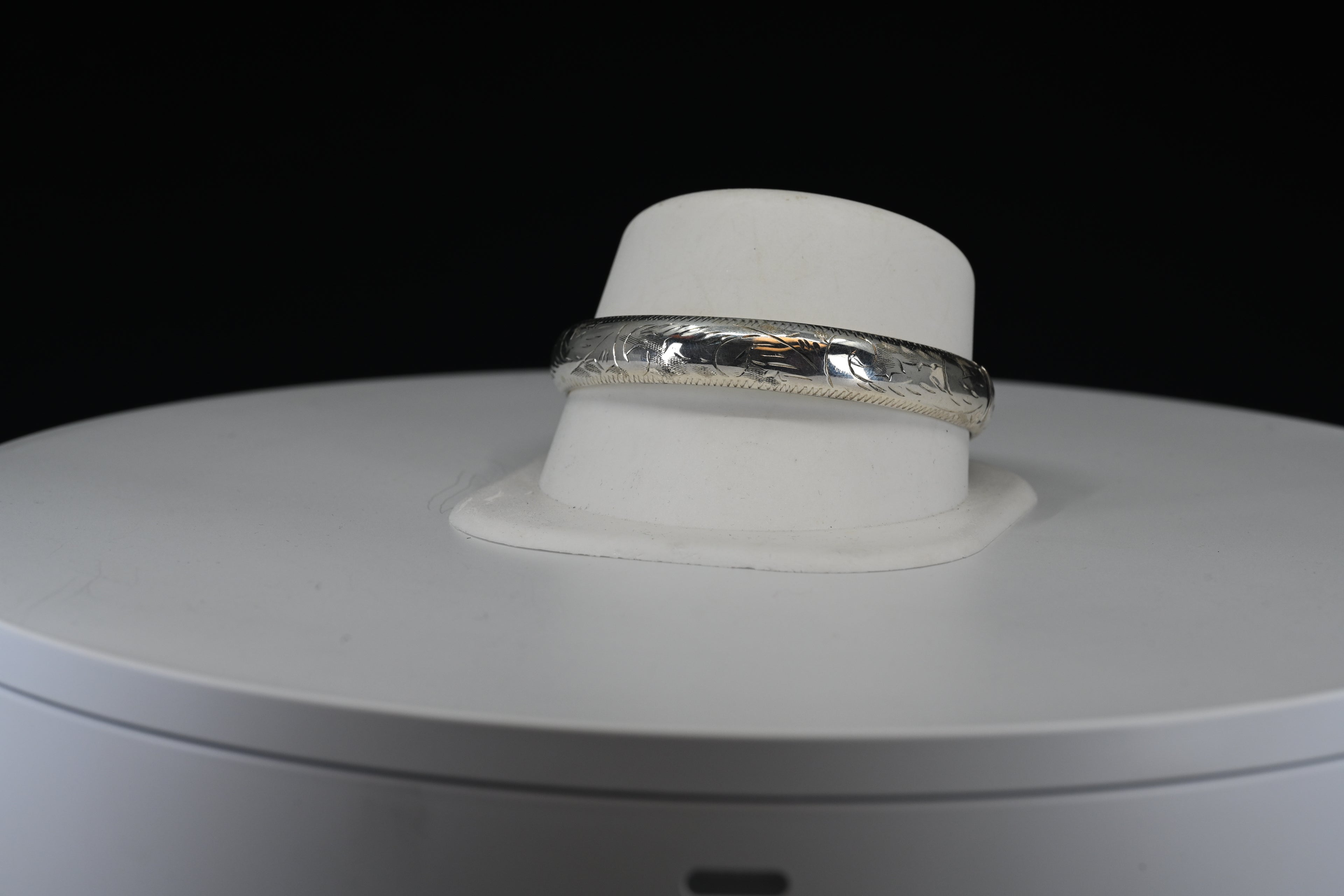 Engraved Half Rounded Sterling Silver Hinged Bangle