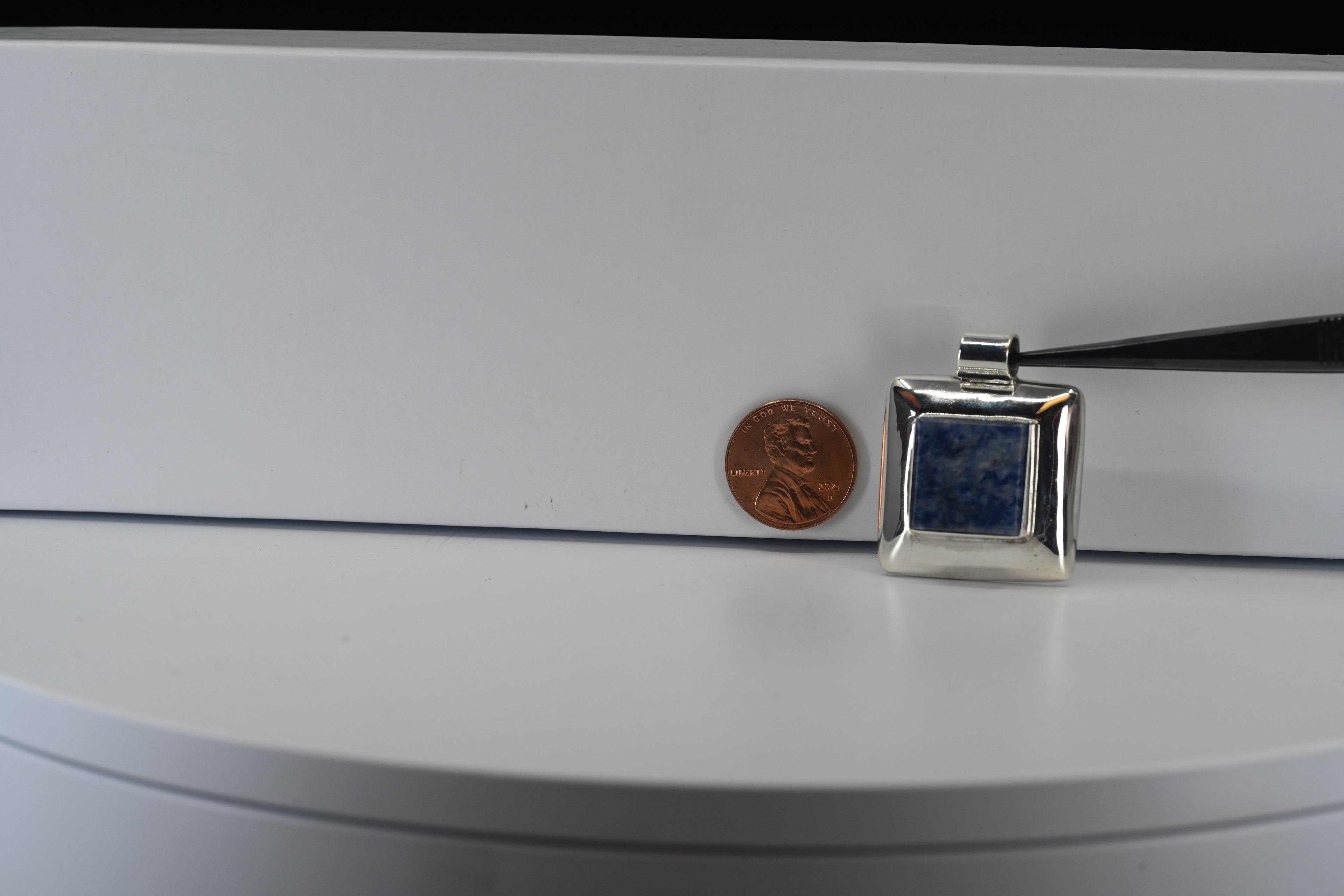 Sterling Silver Square Blue Stone Pendant