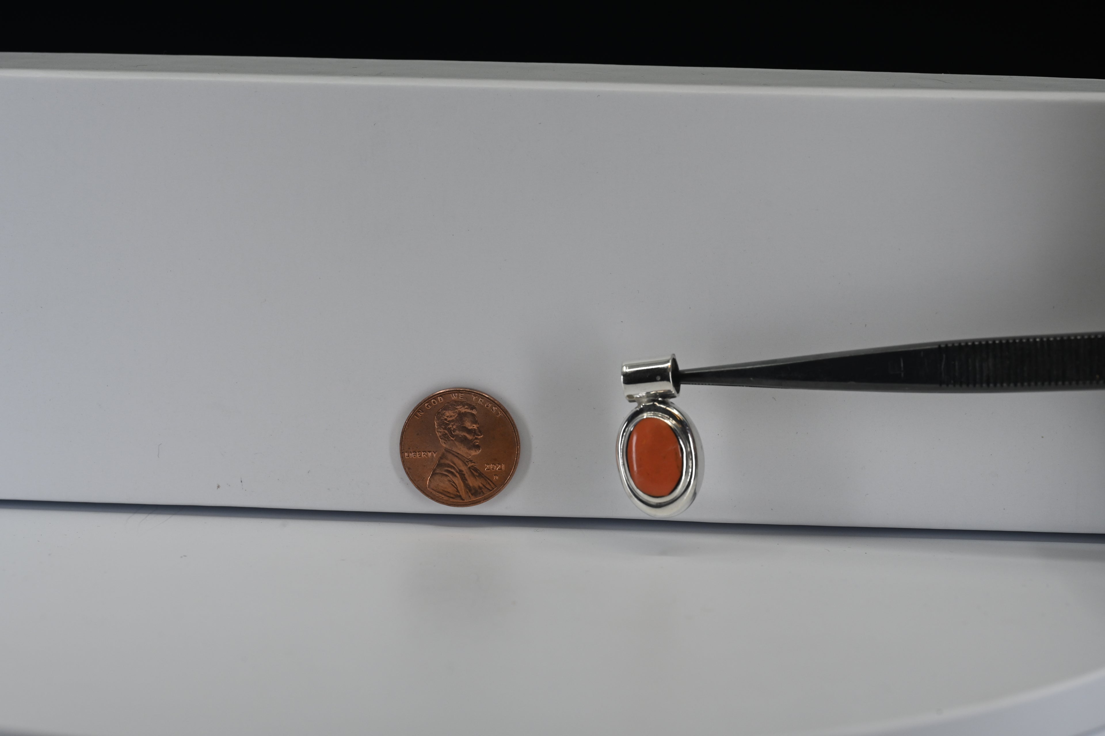 Sterling Silver Orange Oval Cabochon Cut Stone Pendant