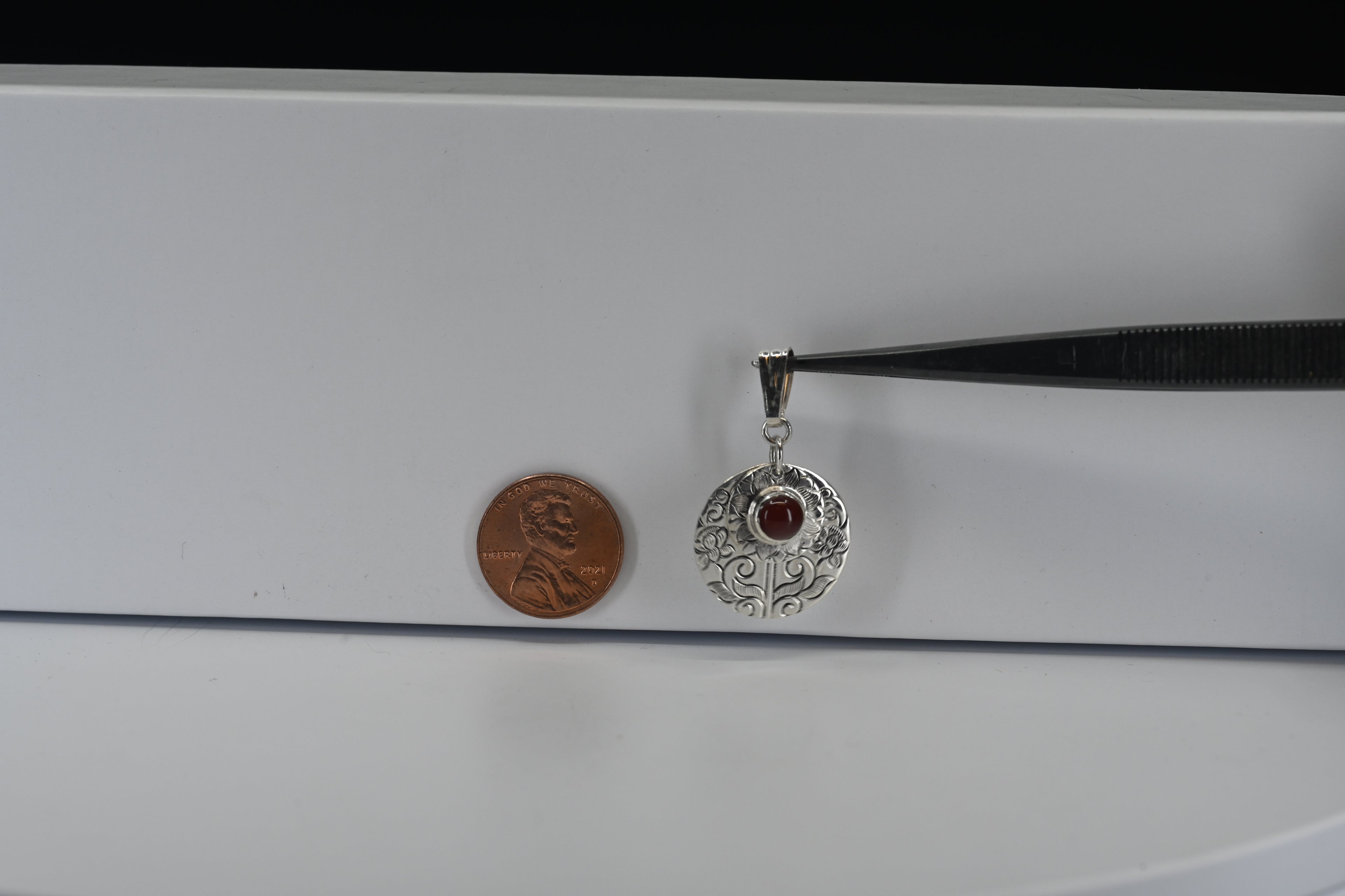 Sterling Silver Carnelian Pendant With Red Cabochon Cut Stone