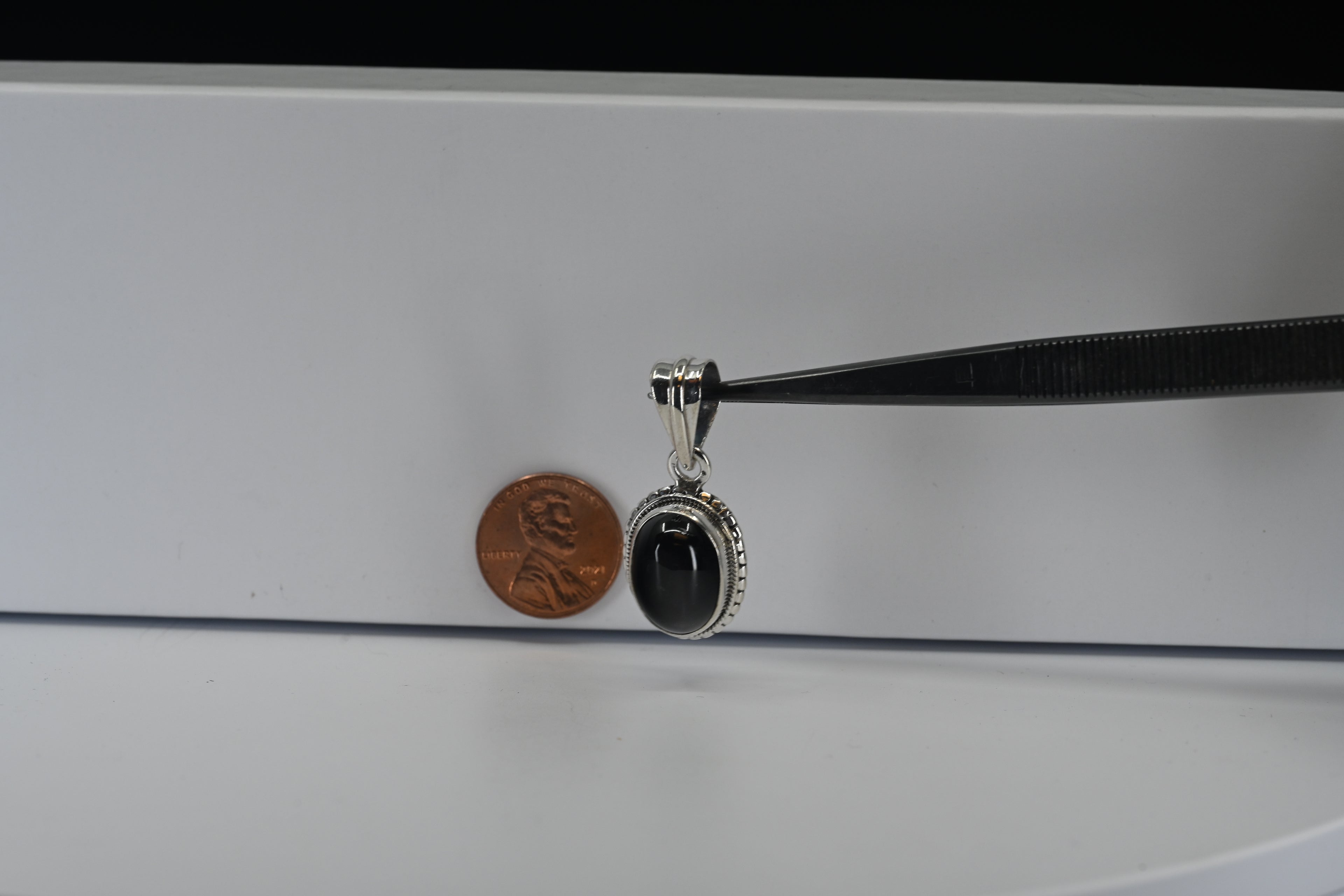 Sterling Silver Black Oval Glass Pendant