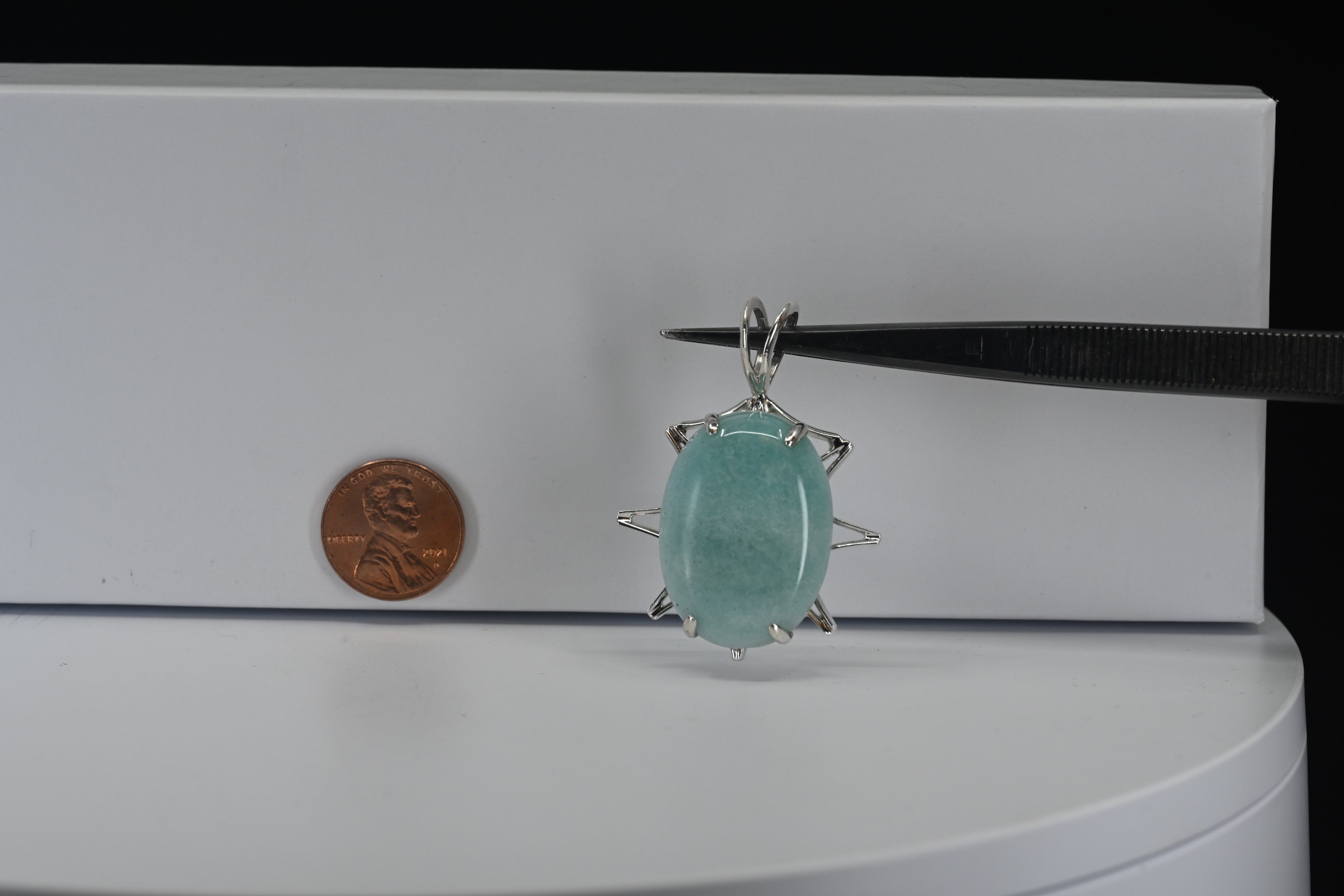 Sterling Silver  Oval Cabochon Cut Teal Stone Pendant