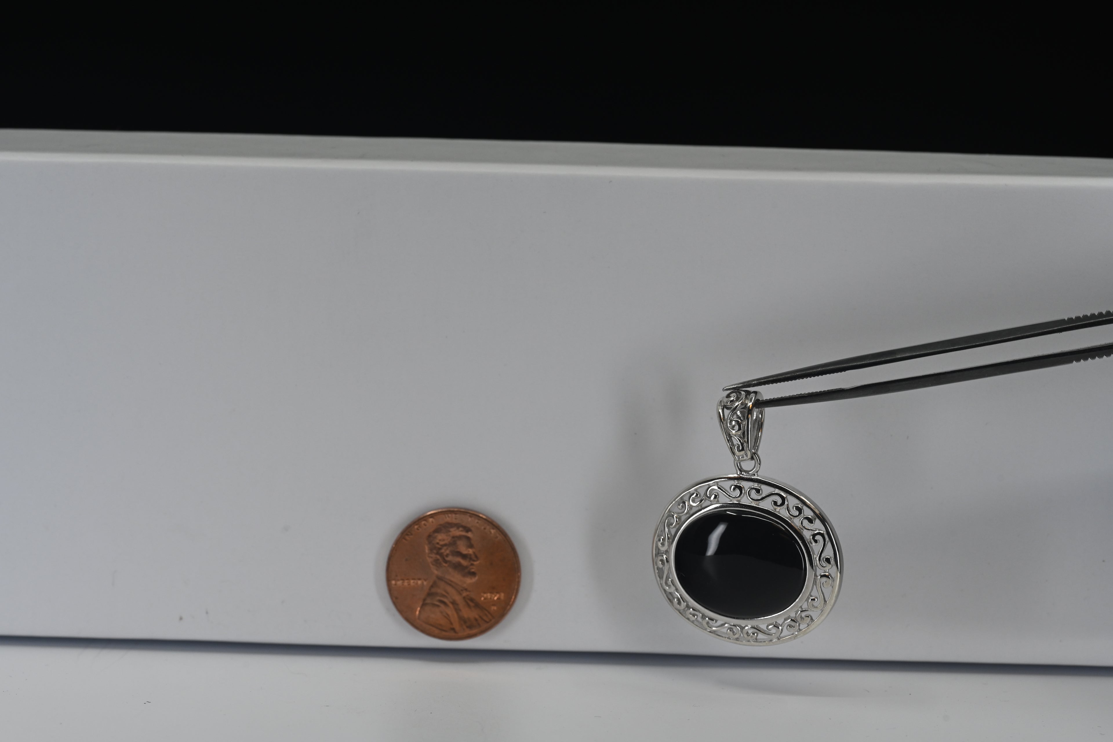 Sterling Silver Oval Black Stone Pendant