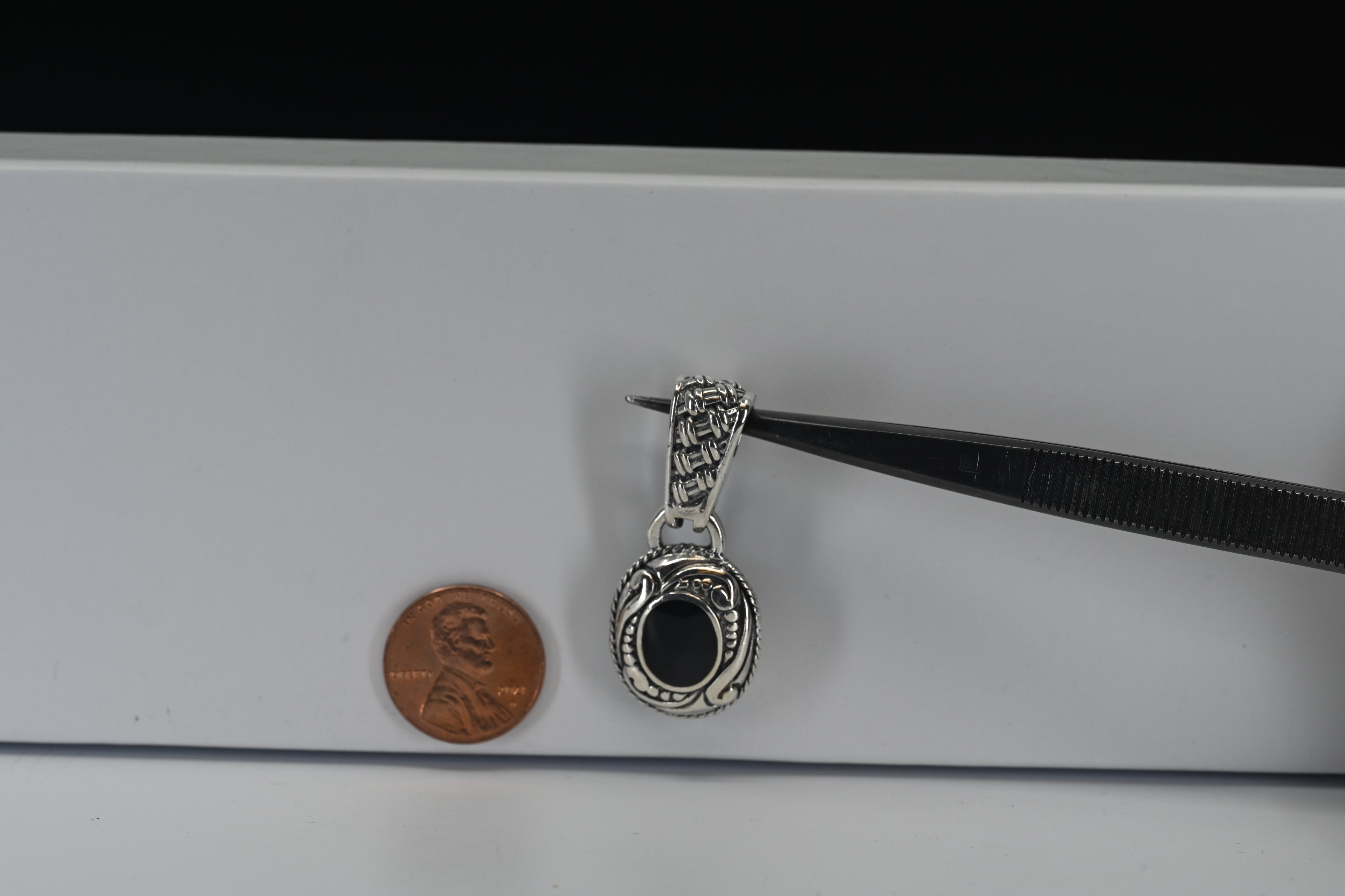 Sterling Silver Oval Black Cabochon Cut Stone Pendant