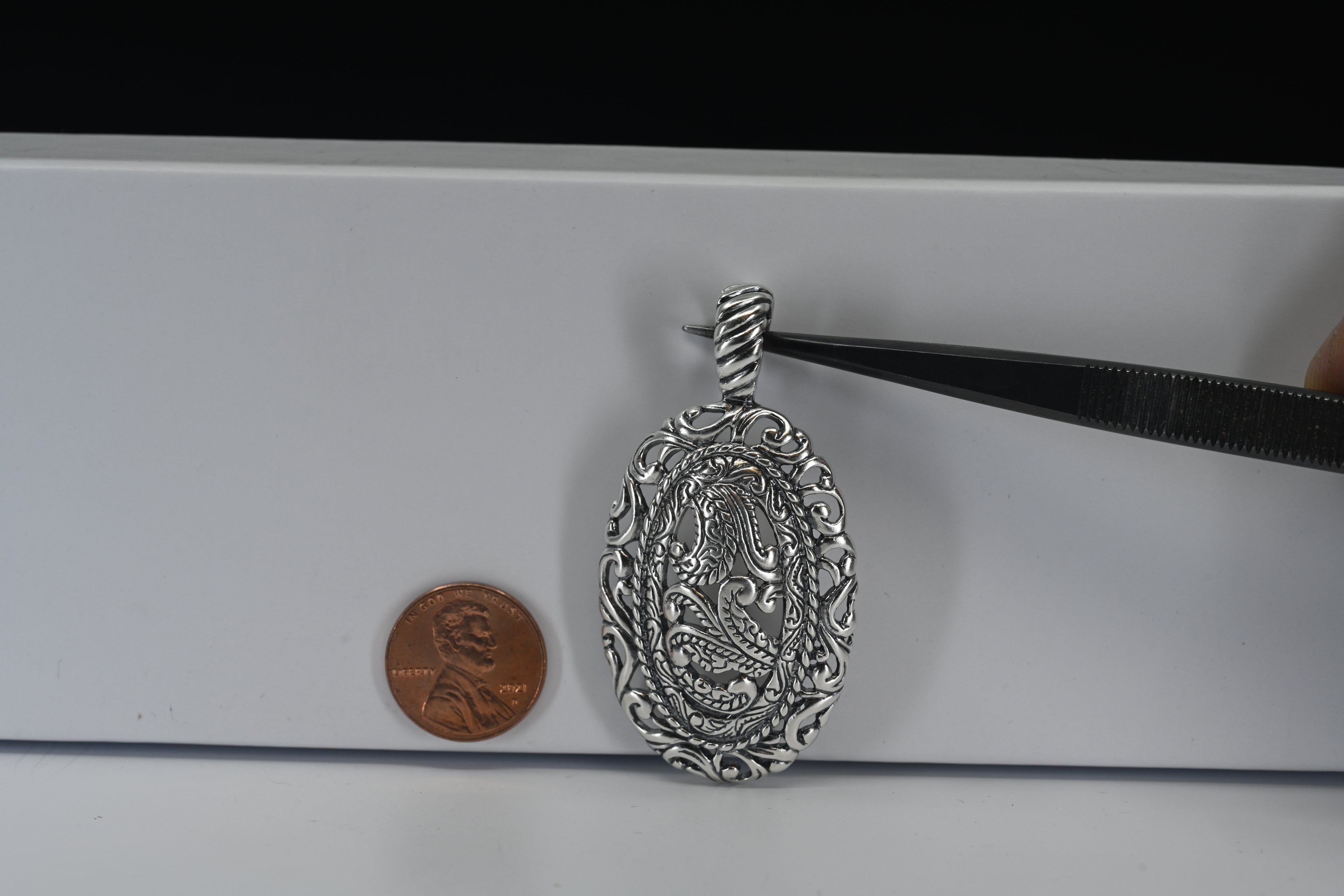 Sterling Silver Oval  Engraved  Peral Enhancer Pendant