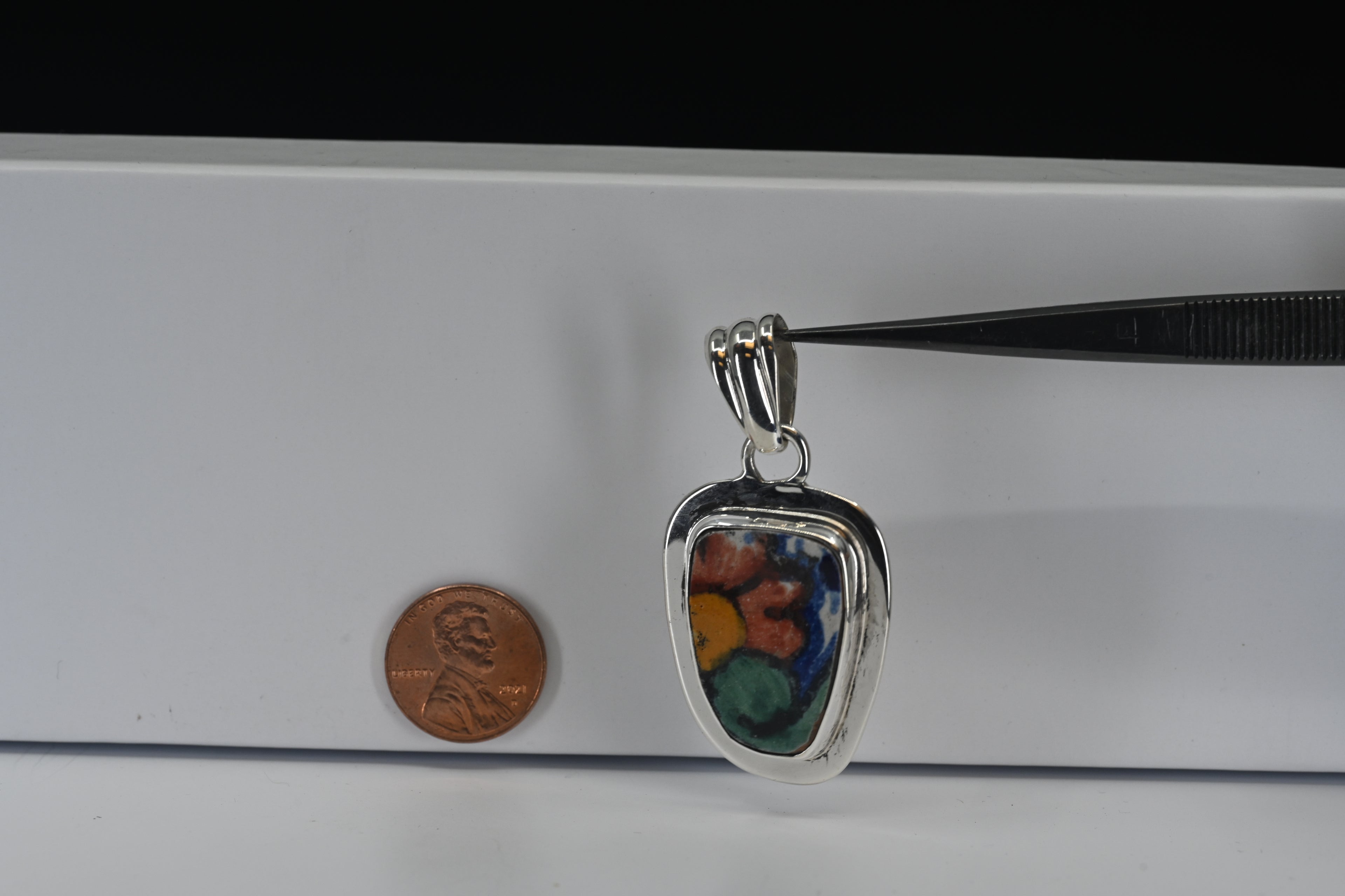Sterling Silver Multi Colored  Porcelain Pendant