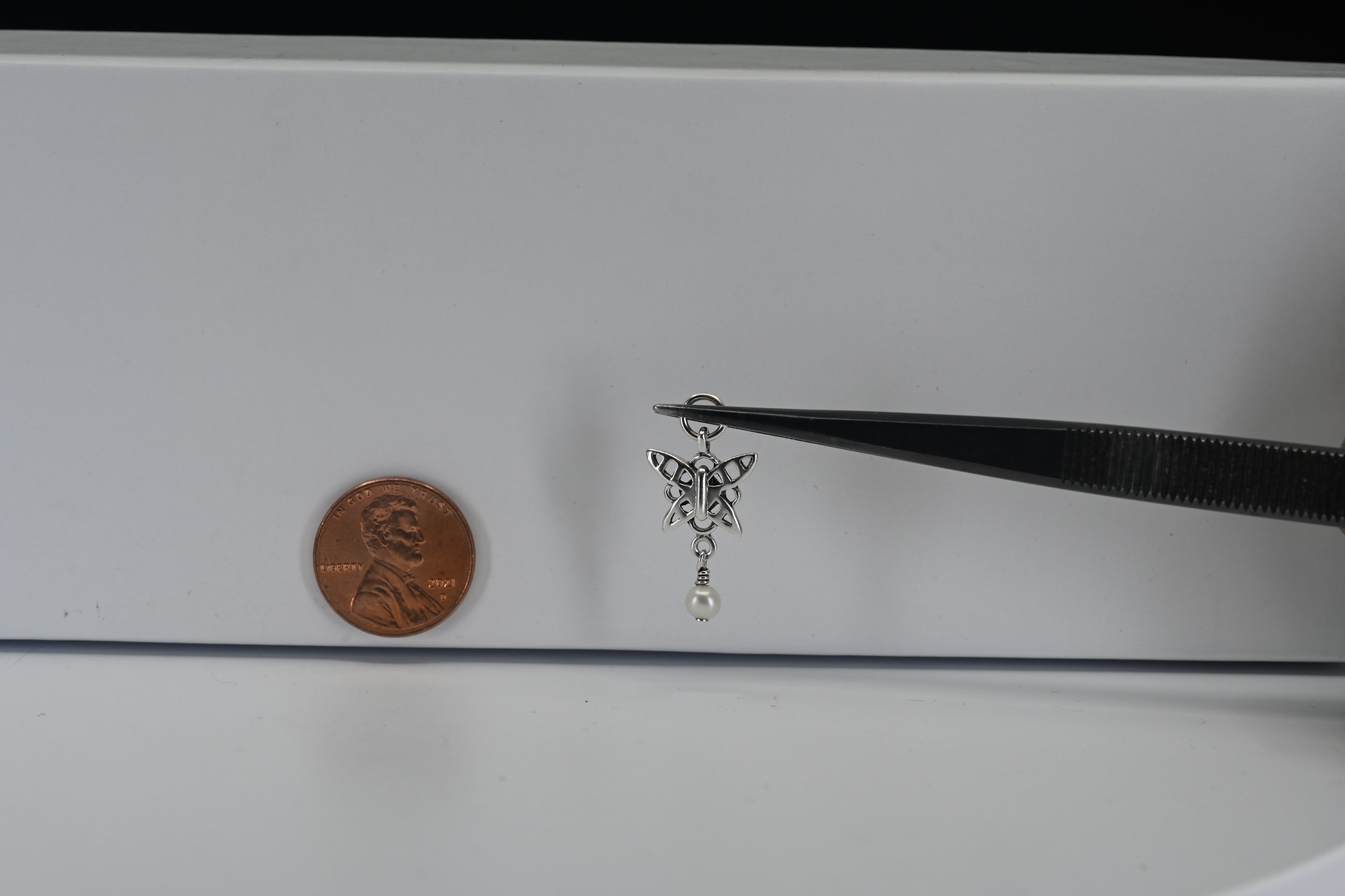 Sterling Silver Butterfly Dangle Pearl Charm